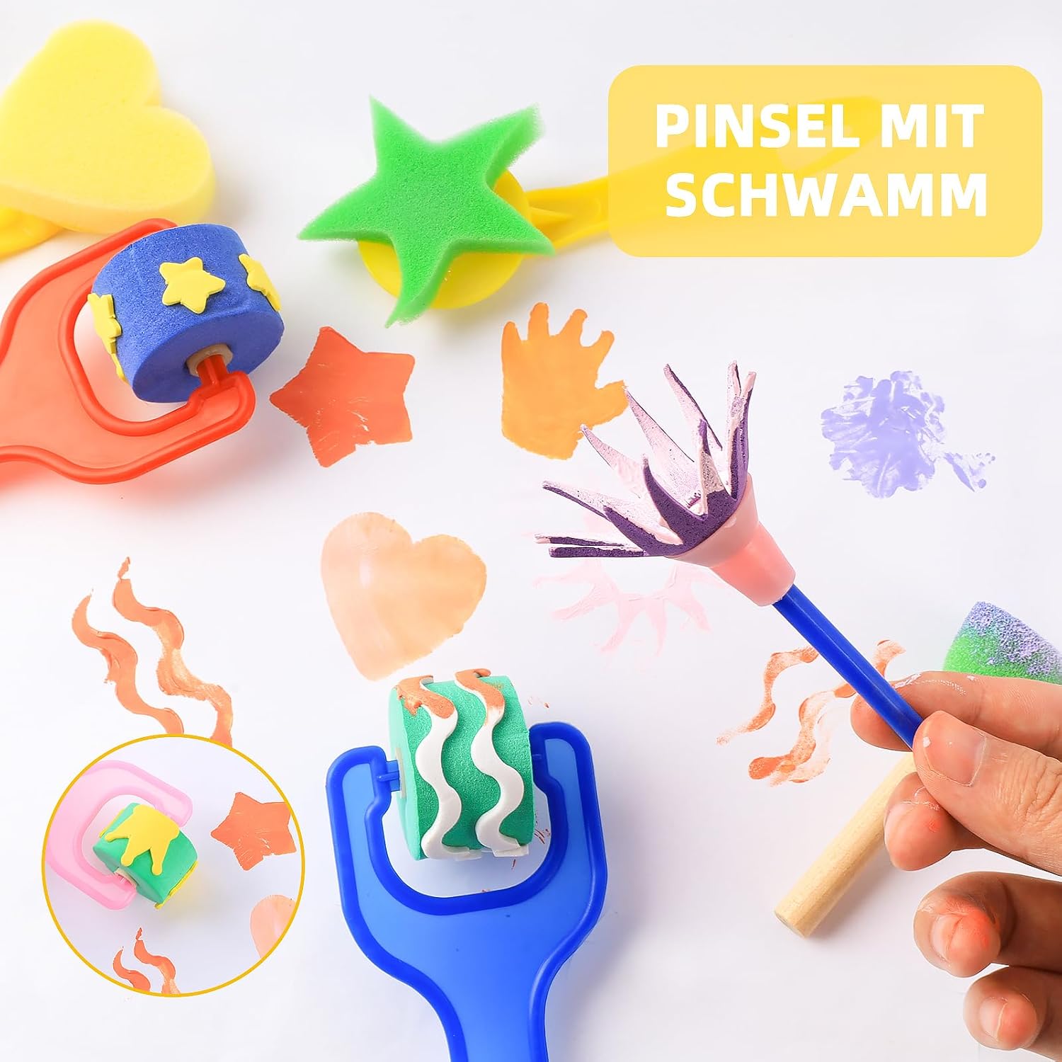 30 Pieces Paint Brushes for Kids, Painting Sponges for Kids, Beginner Practice Brushes, Baby Painting Kit for Painting Shapes, Graffiti, DIY Learning Paint Set