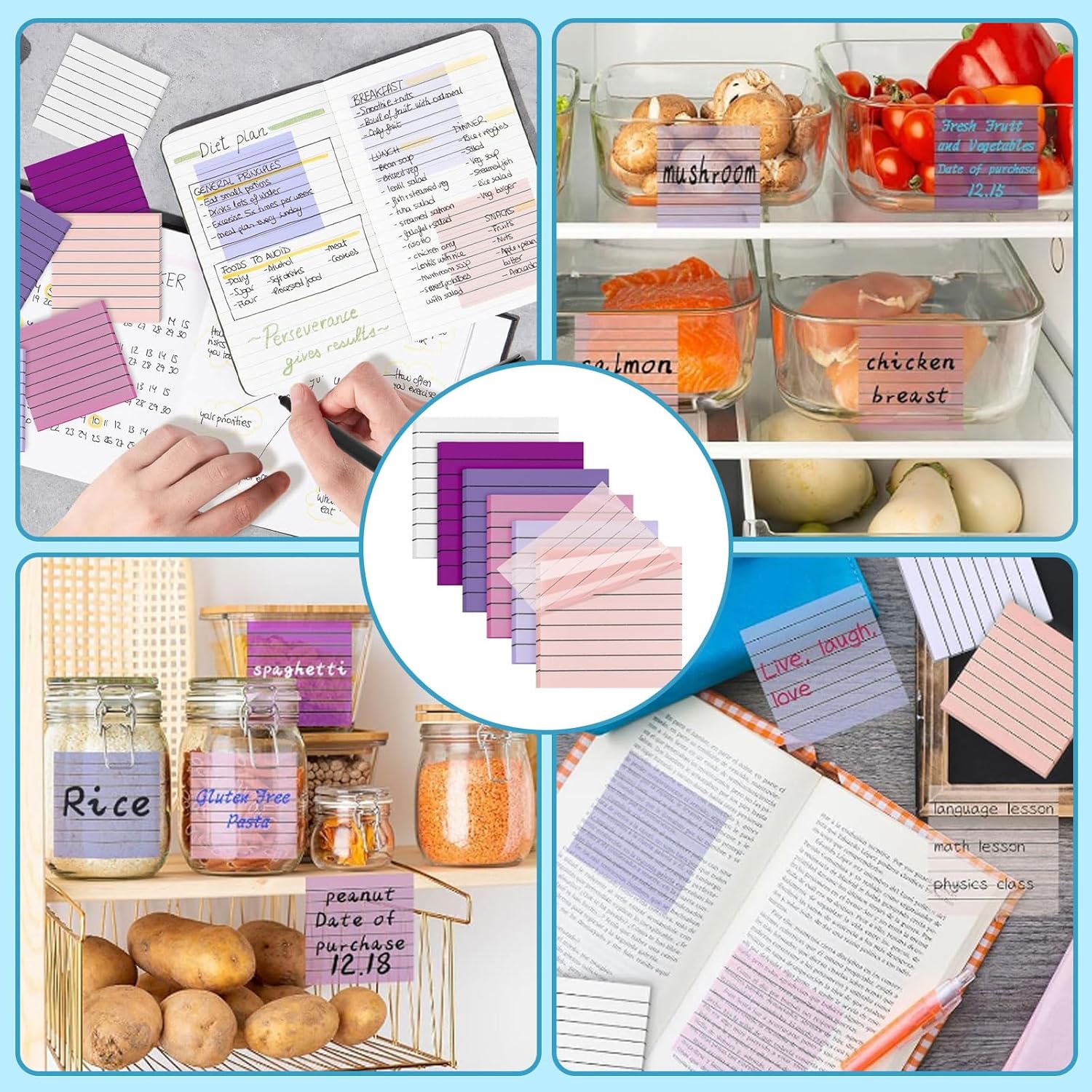 300 sheets of transparent sticky notes 3"x3" (7.6x7.6 cm), transparent lined sticky notes in various colors - ideal as bookmarks, for to-do lists and birthday party favors