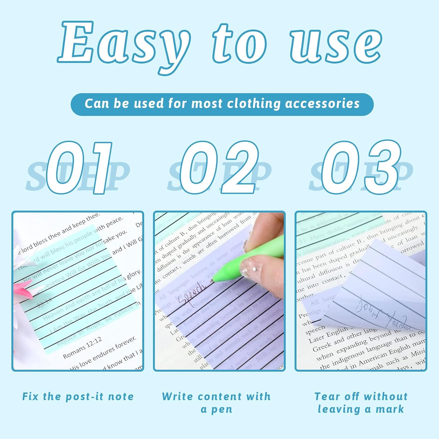 300 sheets of transparent sticky notes 3"x3" (7.6x7.6 cm), transparent lined sticky notes in various colors - ideal as bookmarks, for to-do lists and birthday party favors
