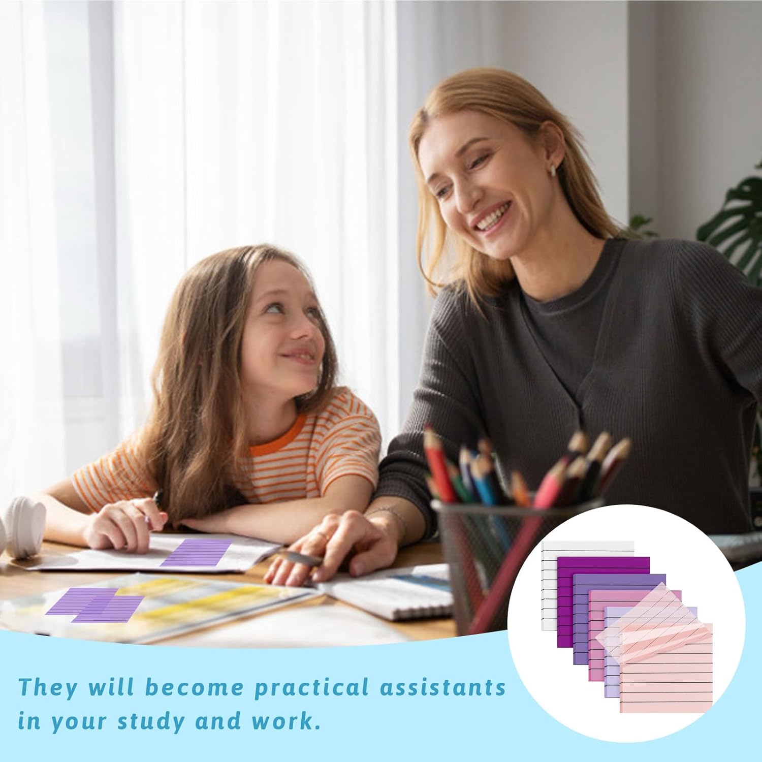 300 sheets of transparent sticky notes 3"x3" (7.6x7.6 cm), transparent lined sticky notes in various colors - ideal as bookmarks, for to-do lists and birthday party favors