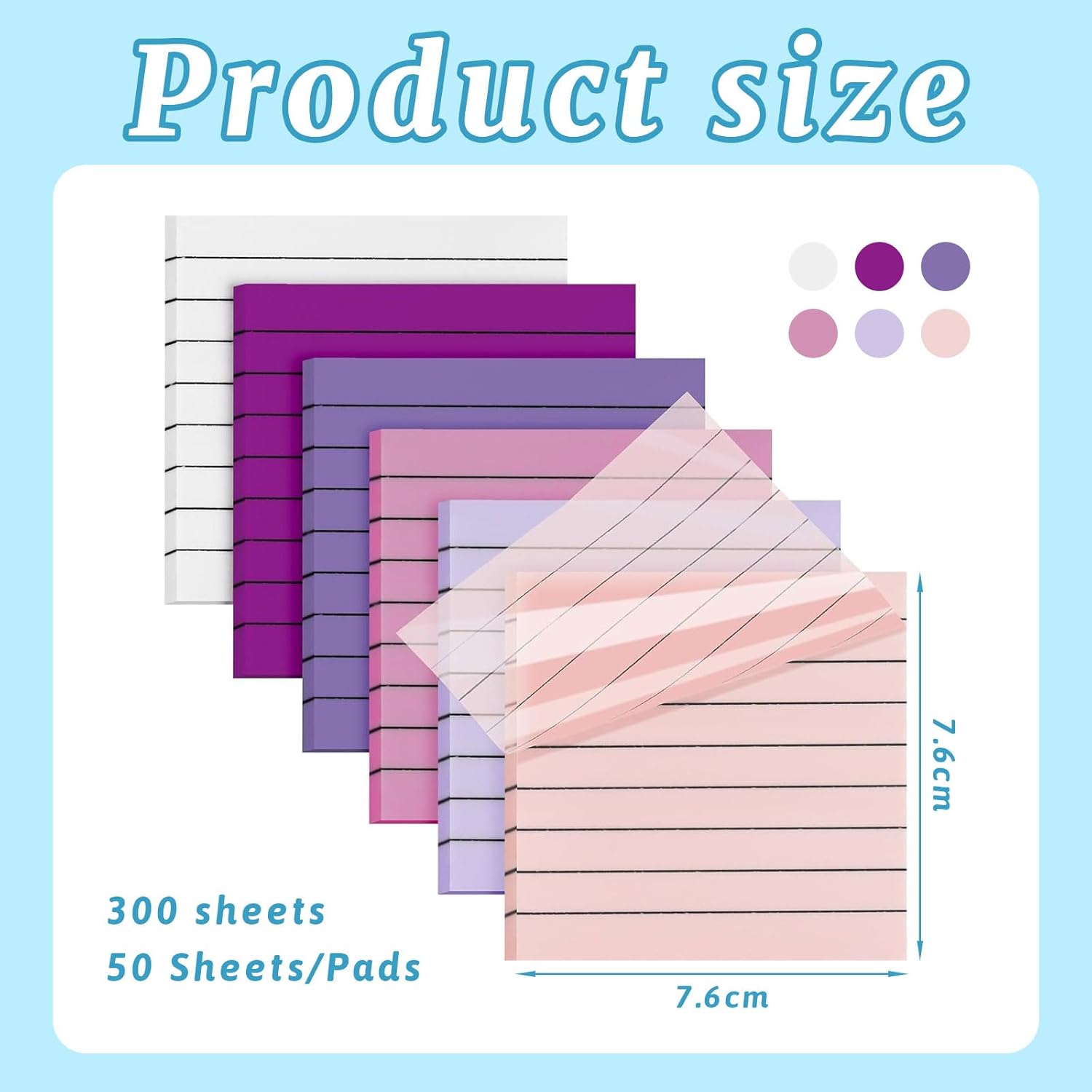 300 sheets of transparent sticky notes 3"x3" (7.6x7.6 cm), transparent lined sticky notes in various colors - ideal as bookmarks, for to-do lists and birthday party favors