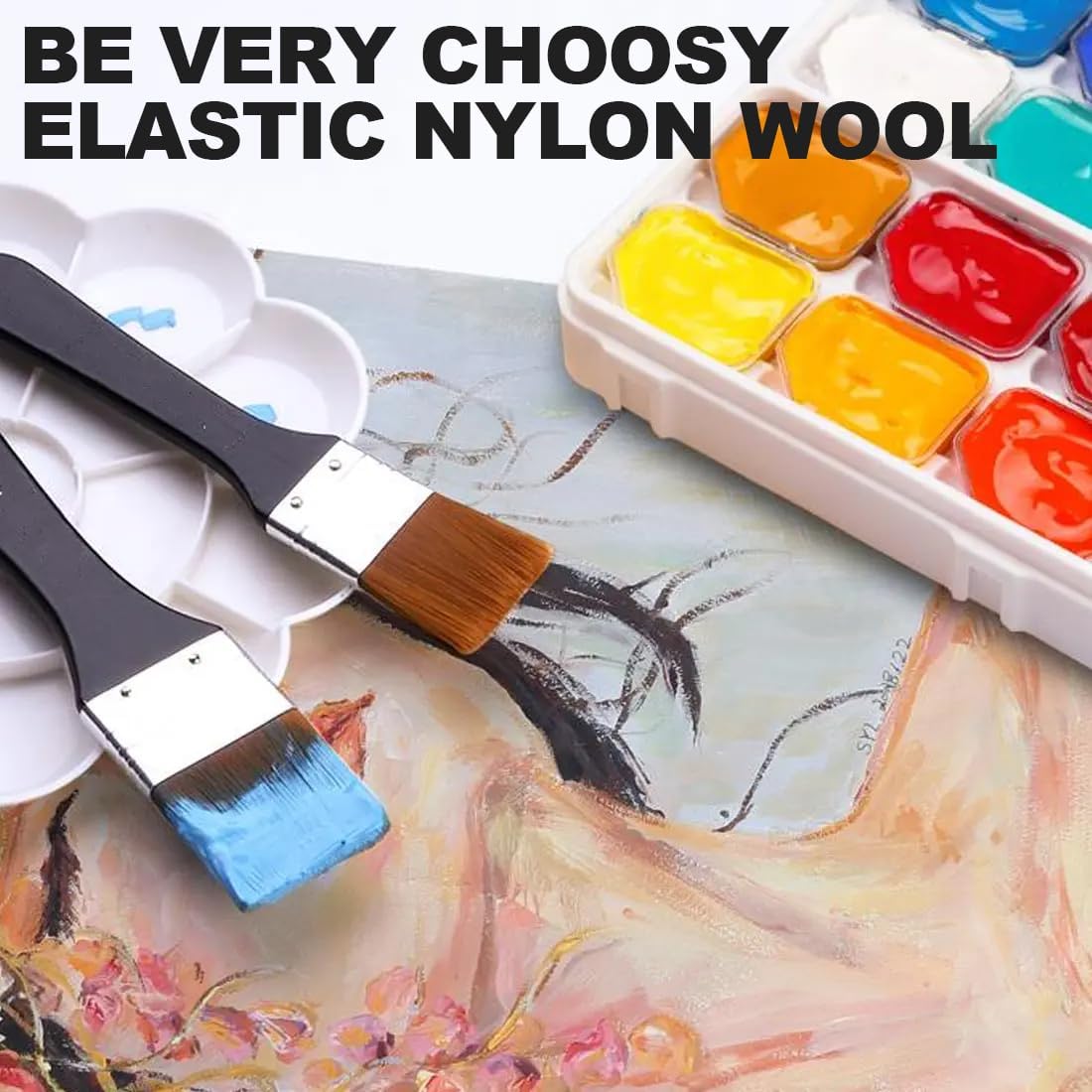 4 Pieces Acrylic Paint Brushes, Premium Artist Brushes, Nylon Paint Brushes with Flat Bristles, Ergonomic One-Piece Design (20/30/40/50mm)
