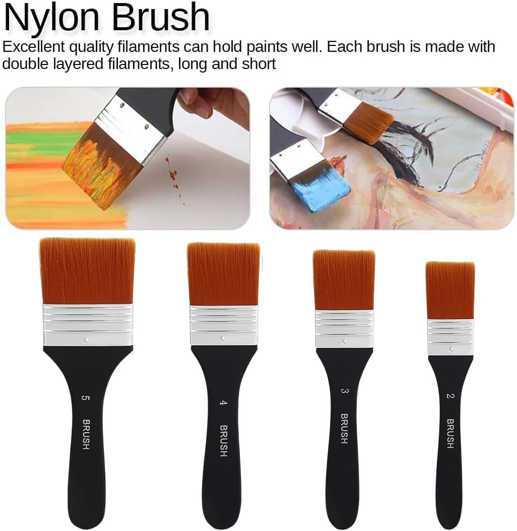 4 Pieces Acrylic Paint Brushes, Premium Artist Brushes, Nylon Paint Brushes with Flat Bristles, Ergonomic One-Piece Design (20/30/40/50mm)