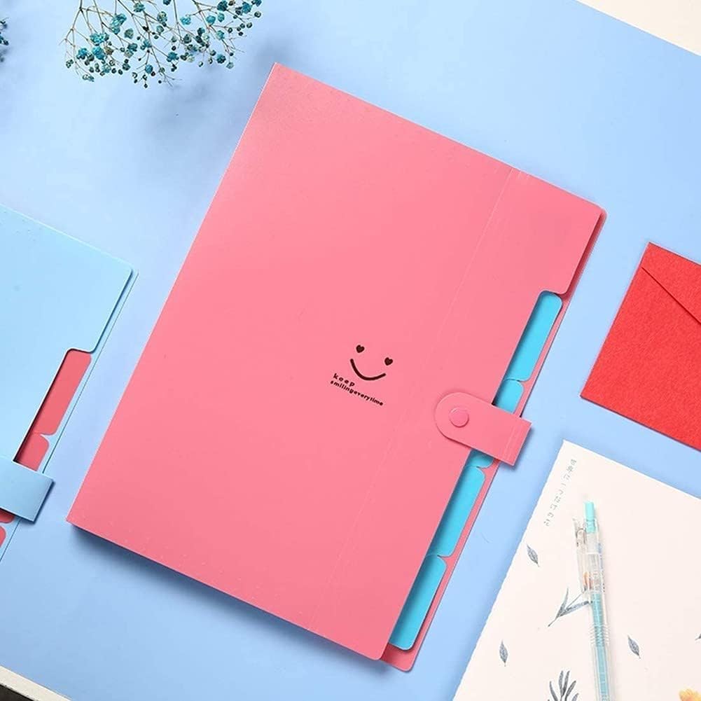 6 A4 File Folders, A4 File Folders with Compartments File Organizer Folder with Labels 5 Compartments Expandable Portable File Folder for Home or Office