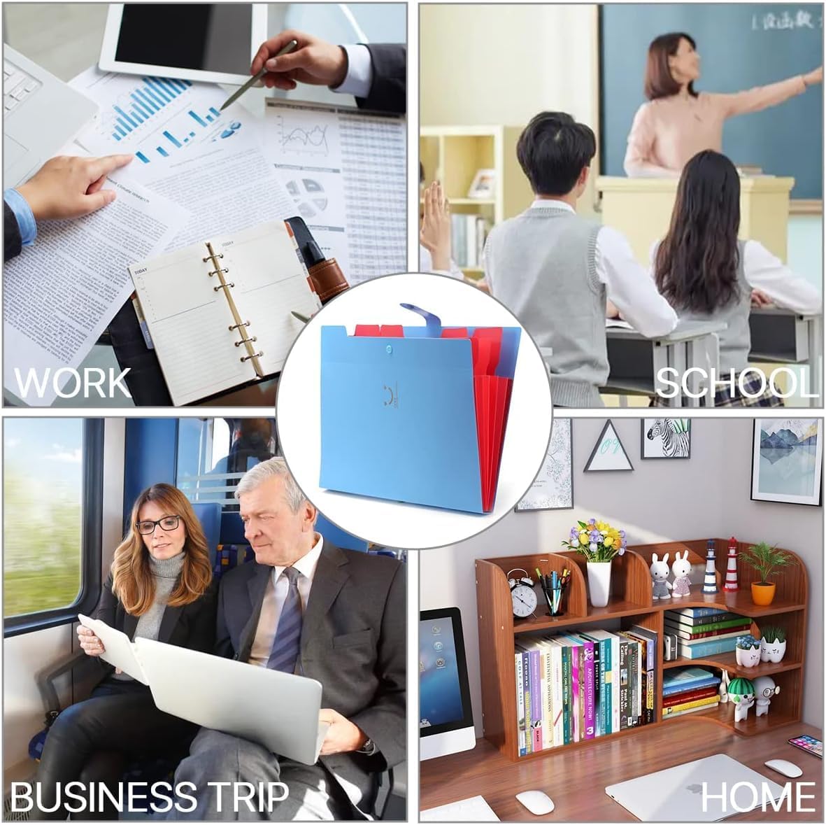 6 A4 File Folders, A4 File Folders with Compartments File Organizer Folder with Labels 5 Compartments Expandable Portable File Folder for Home or Office