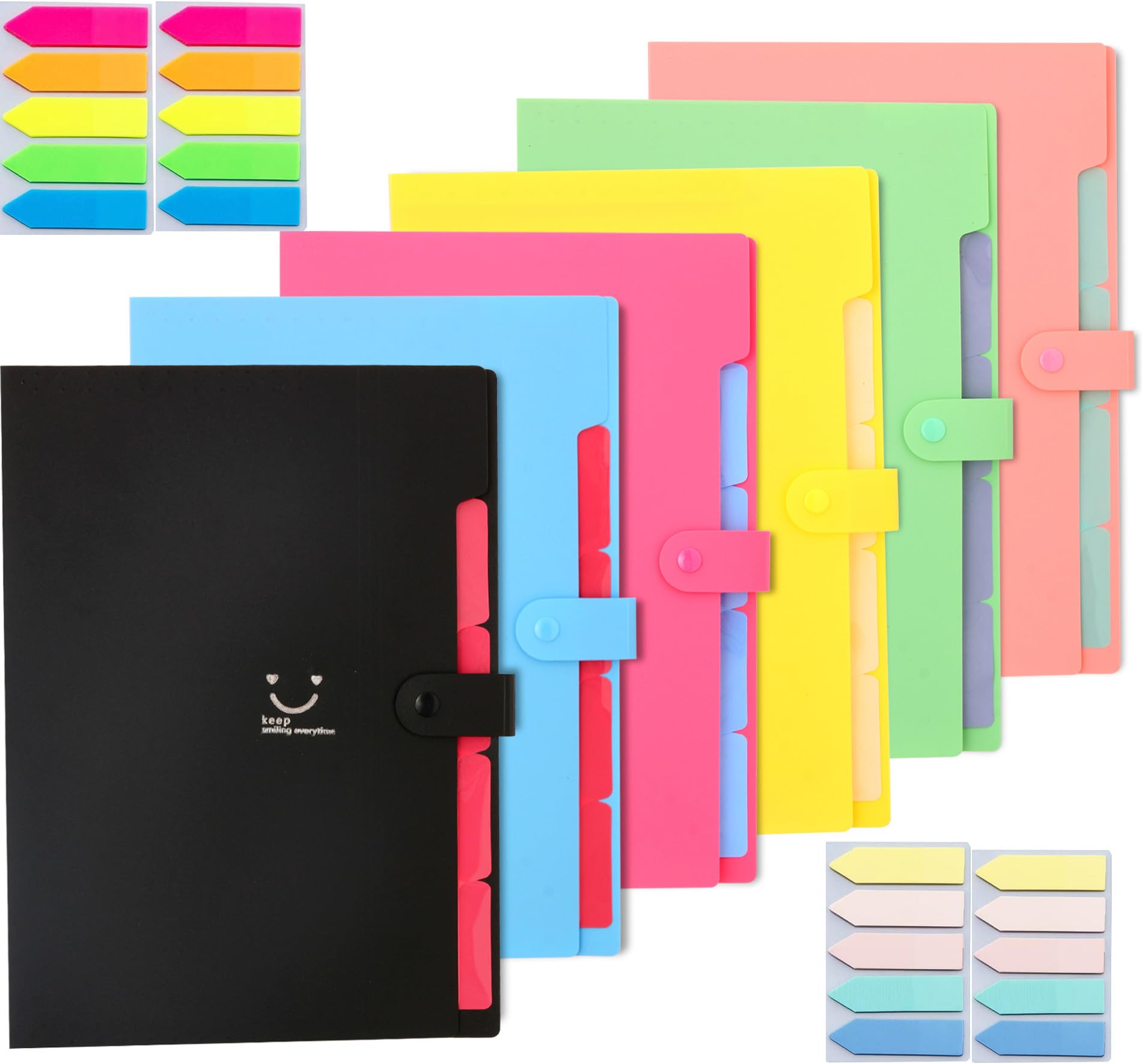 6 A4 File Folders, A4 File Folders with Compartments File Organizer Folder with Labels 5 Compartments Expandable Portable File Folder for Home or Office
