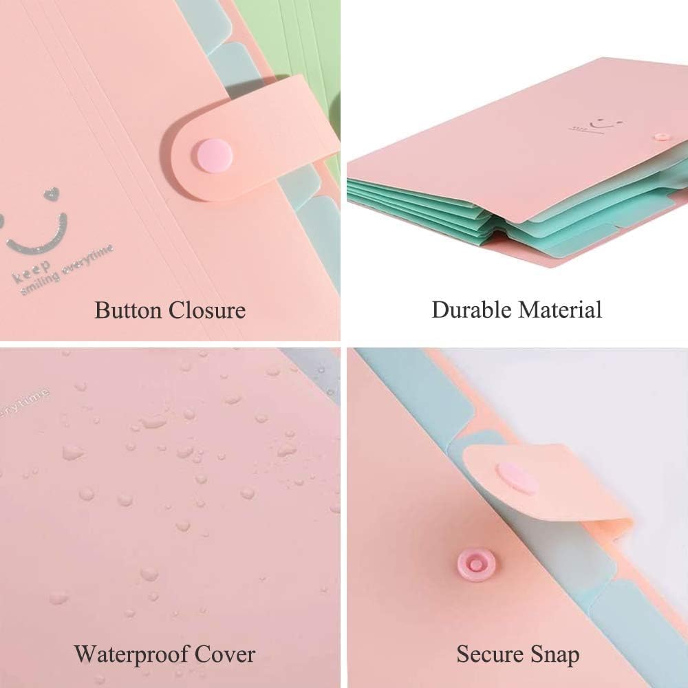 6 A4 File Folders, A4 File Folders with Compartments File Organizer Folder with Labels 5 Compartments Expandable Portable File Folder for Home or Office