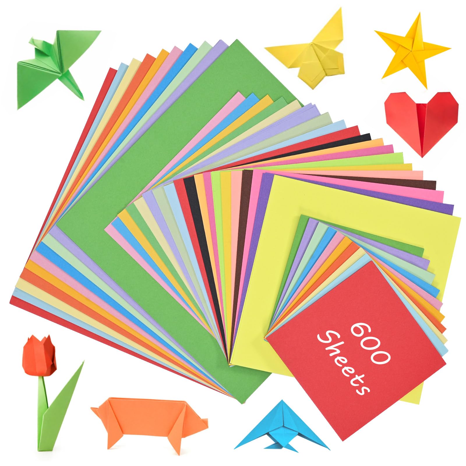600 Sheets Origami Paper in 20 Colors, 20 x 20 cm, 15 x 15 cm, 10 x 10 cm, Square Folding Paper, Colorful Double Sided Paper Set for DIY Origami Crafts