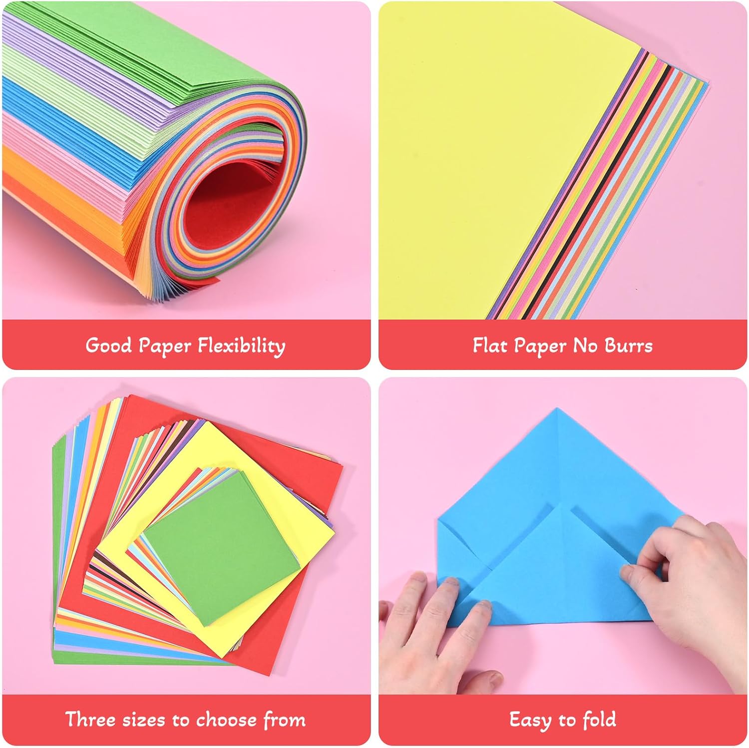 600 Sheets Origami Paper in 20 Colors, 20 x 20 cm, 15 x 15 cm, 10 x 10 cm, Square Folding Paper, Colorful Double Sided Paper Set for DIY Origami Crafts