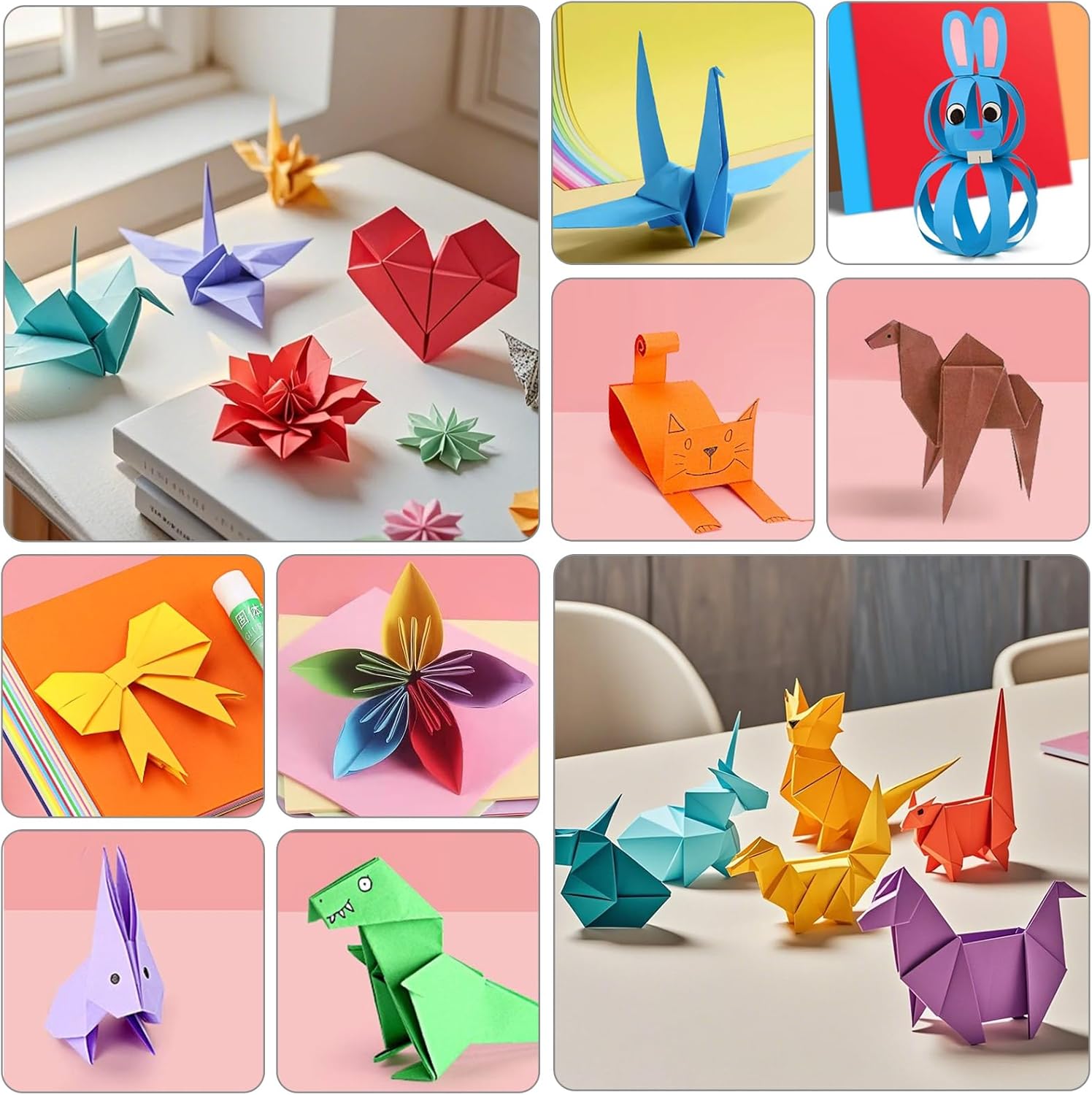 600 Sheets Origami Paper in 20 Colors, 20 x 20 cm, 15 x 15 cm, 10 x 10 cm, Square Folding Paper, Colorful Double Sided Paper Set for DIY Origami Crafts