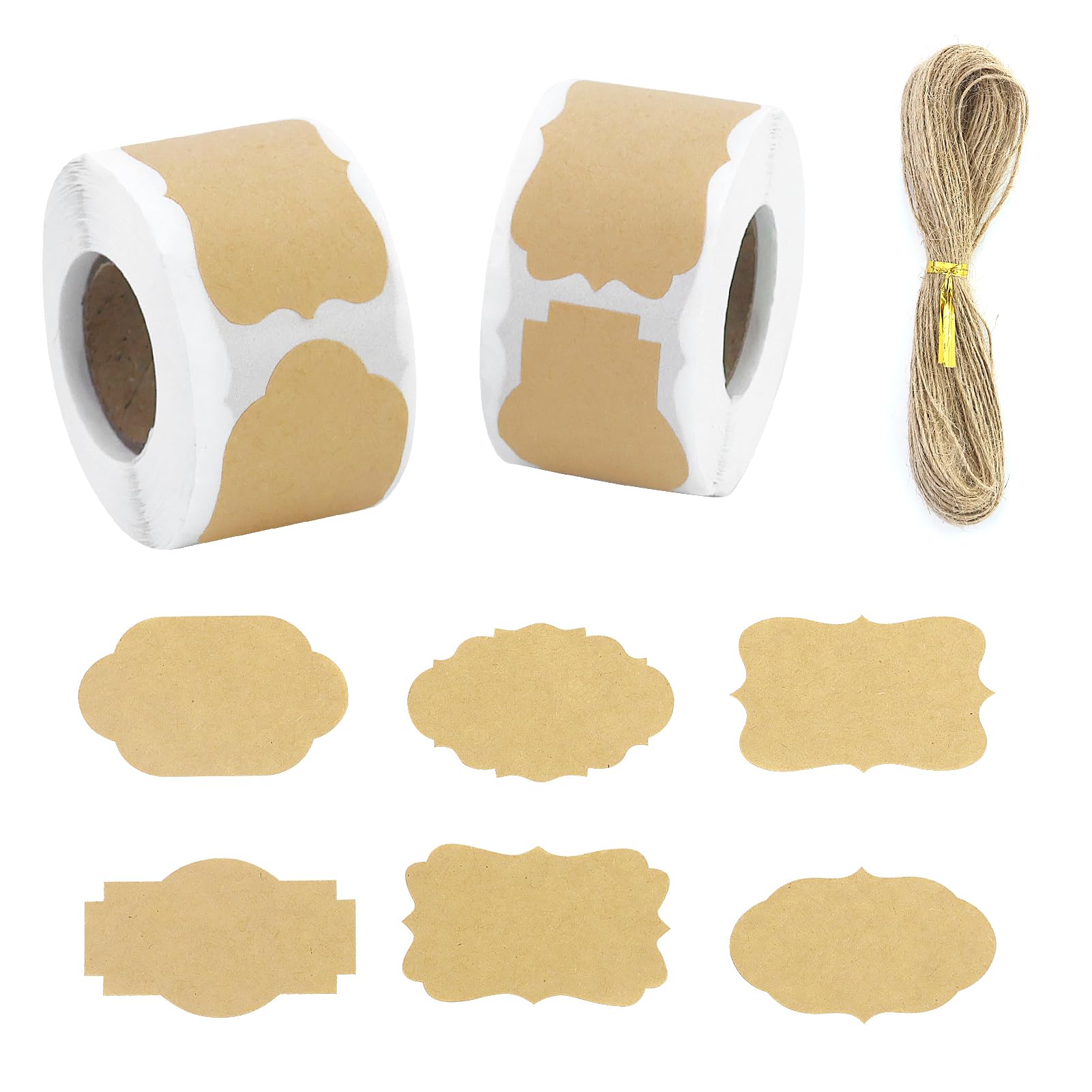 600 Sheets Self-Adhesive Labels, Handmade, 2 Rolls, Brown, Irregular Shape for Jam Bottles, Gift Packaging