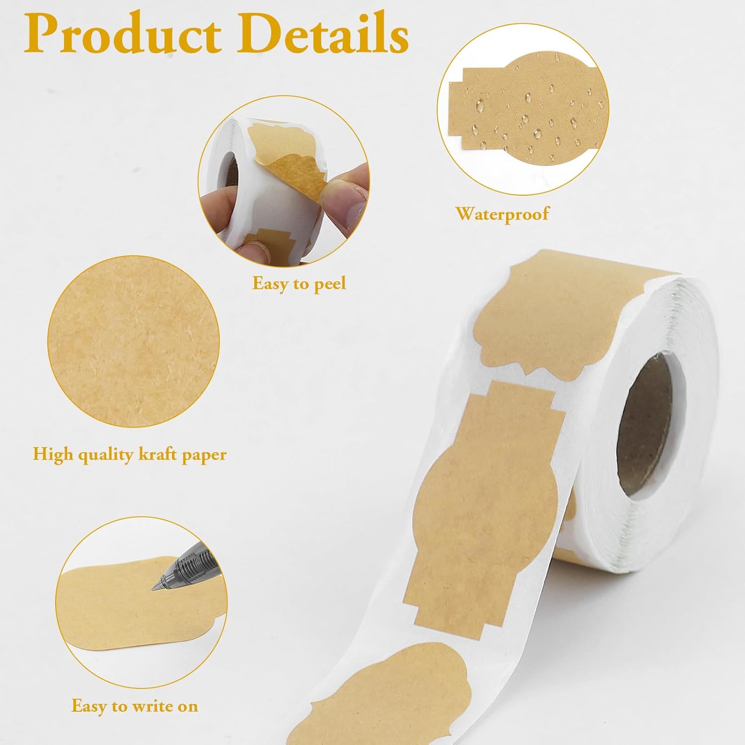 600 Sheets Self-Adhesive Labels, Handmade, 2 Rolls, Brown, Irregular Shape for Jam Bottles, Gift Packaging