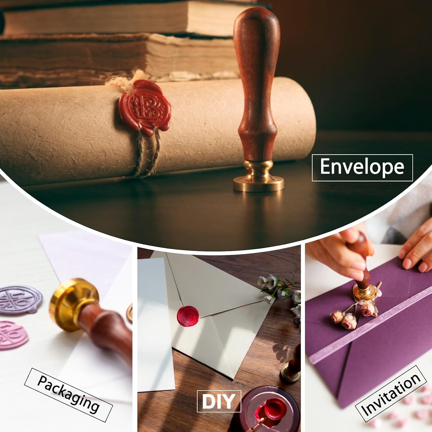 644 Pieces Sealing Wax Kit, 24 Colors Sealing Wax Beads Set for Wax Seals/Metal Sealing Wax Stamp/Fusing Tools/Wax Mat/Stickers for Decorating Envelope Letters Weddings 04