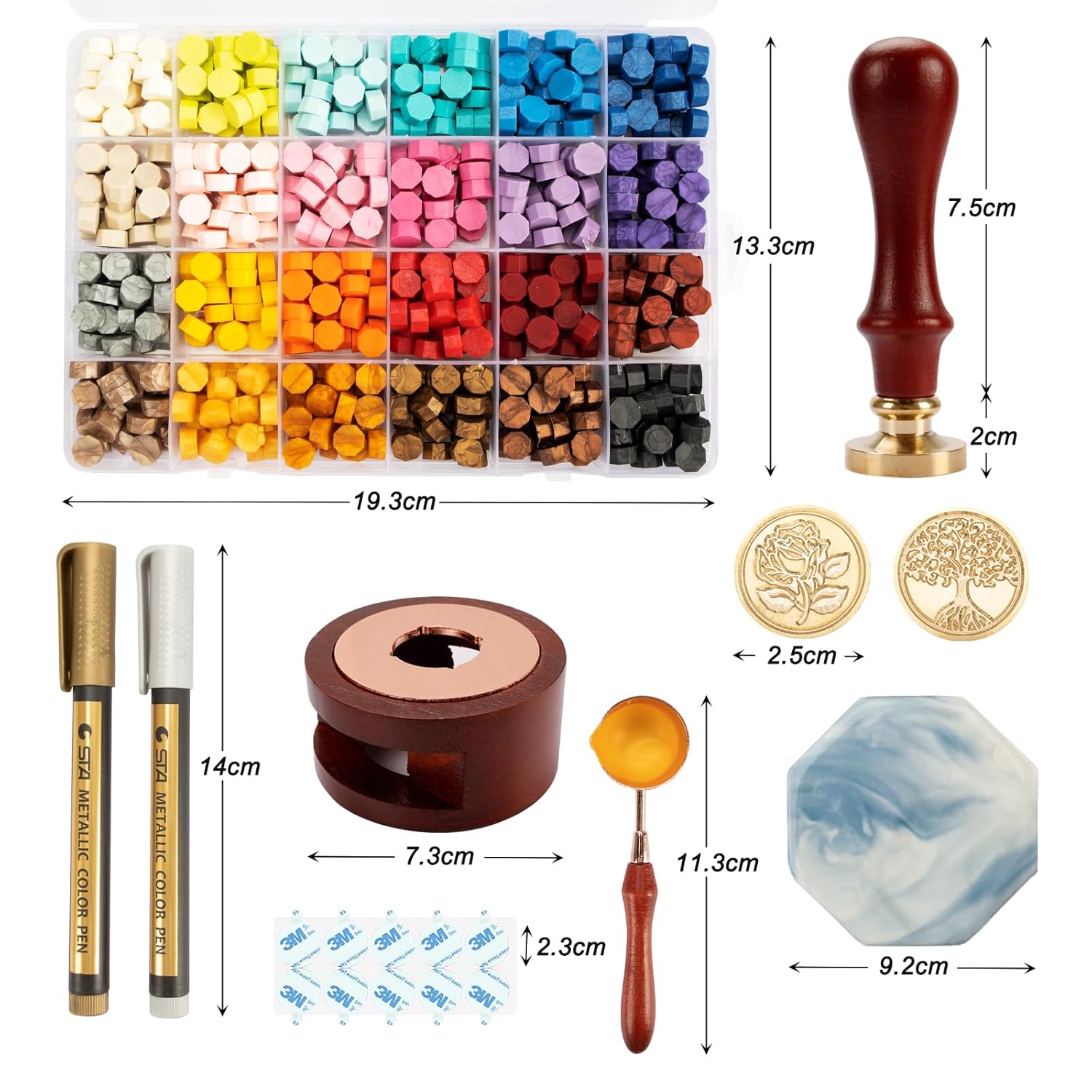 644 Pieces Sealing Wax Kit, 24 Colors Sealing Wax Beads Set for Wax Seals/Metal Sealing Wax Stamp/Fusing Tools/Wax Mat/Stickers for Decorating Envelope Letters Weddings 04