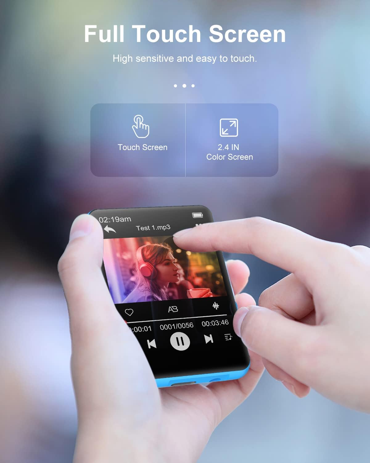 64GB MP3 Player with Bluetooth 5.0, Portable Music Player HIFI Sound Quality with Speaker, 2.4" Full Touch Screen, E-Book, Alarm Clock, FM Radio, Voice Recorder, Support up to 128GB