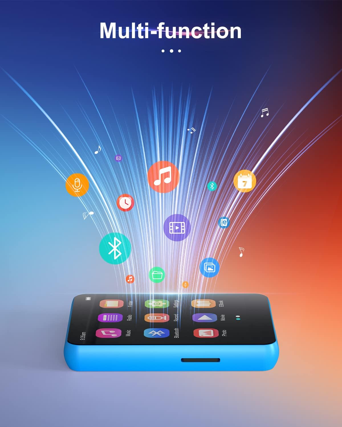 64GB MP3 Player with Bluetooth 5.0, Portable Music Player HIFI Sound Quality with Speaker, 2.4" Full Touch Screen, E-Book, Alarm Clock, FM Radio, Voice Recorder, Support up to 128GB