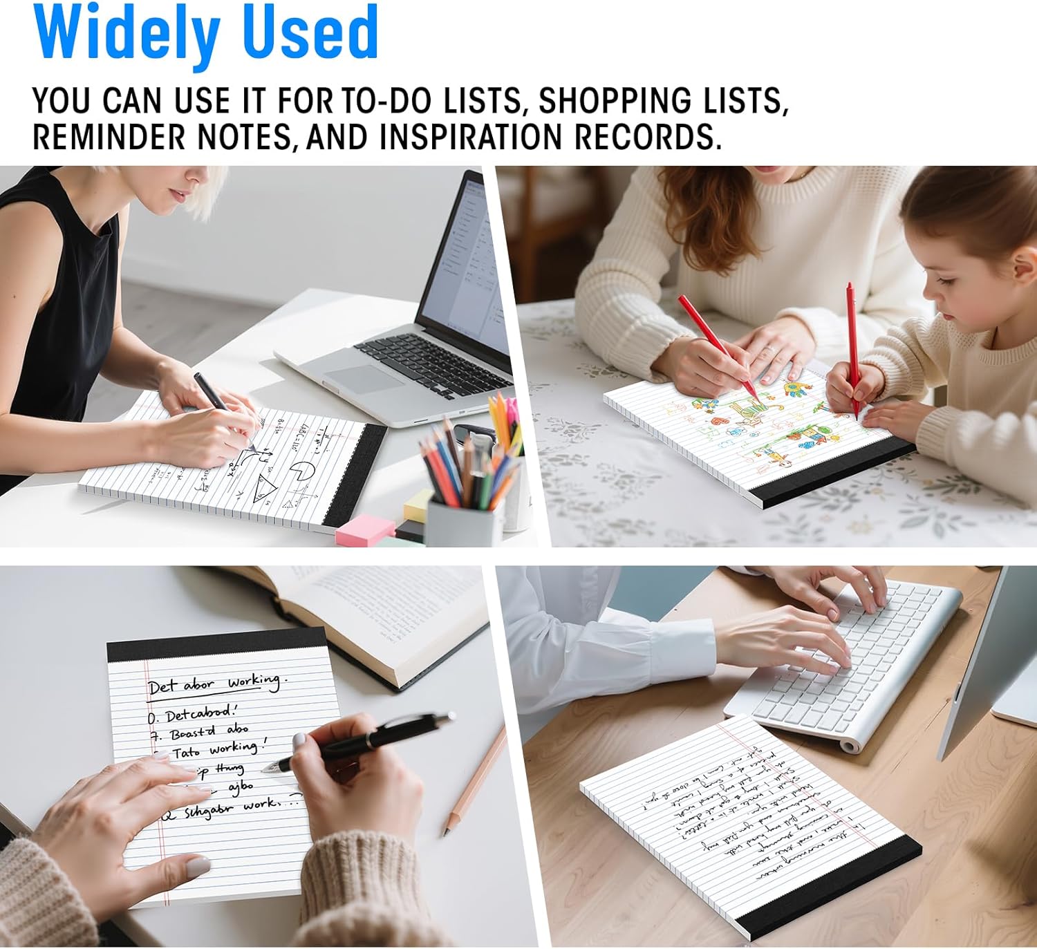 6pcs Legal Pads 8.5 x 11, Note Pads, College Ruled Notebook, White Note Pads, Writing Pads, Notepads 8.5 x 11, Memo Pad Paper Pads Perforated, Ruled Line Notebooks for Work, School, Office White-6