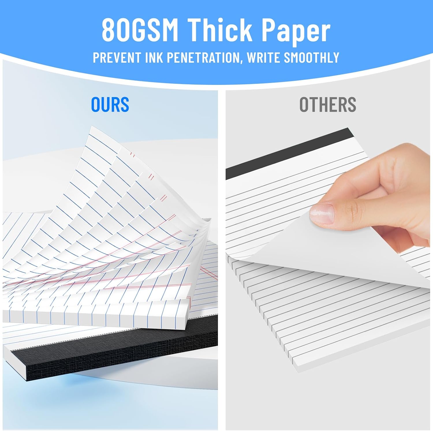6pcs Legal Pads 8.5 x 11, Note Pads, College Ruled Notebook, White Note Pads, Writing Pads, Notepads 8.5 x 11, Memo Pad Paper Pads Perforated, Ruled Line Notebooks for Work, School, Office White-6