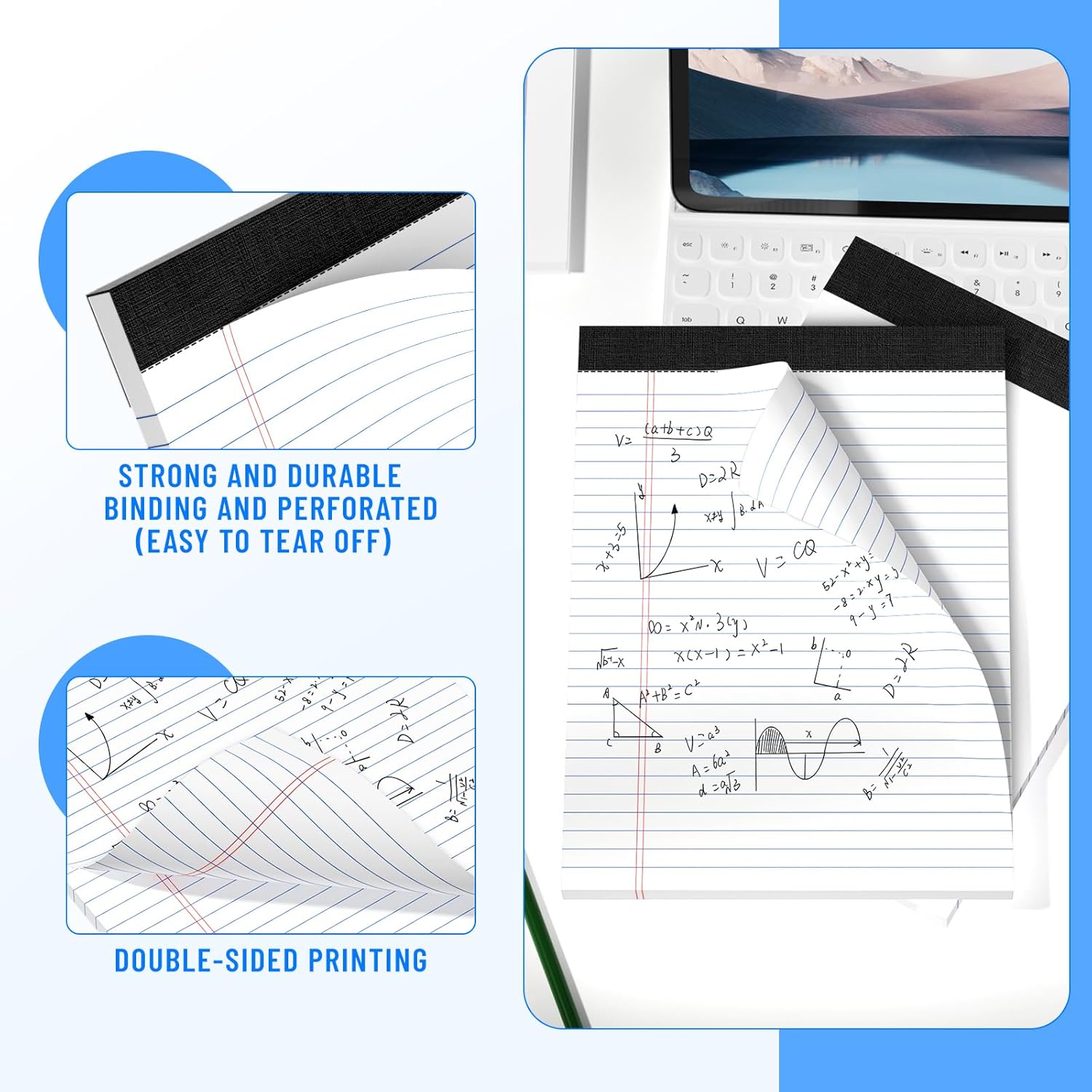 6pcs Legal Pads 8.5 x 11, Note Pads, College Ruled Notebook, White Note Pads, Writing Pads, Notepads 8.5 x 11, Memo Pad Paper Pads Perforated, Ruled Line Notebooks for Work, School, Office White-6