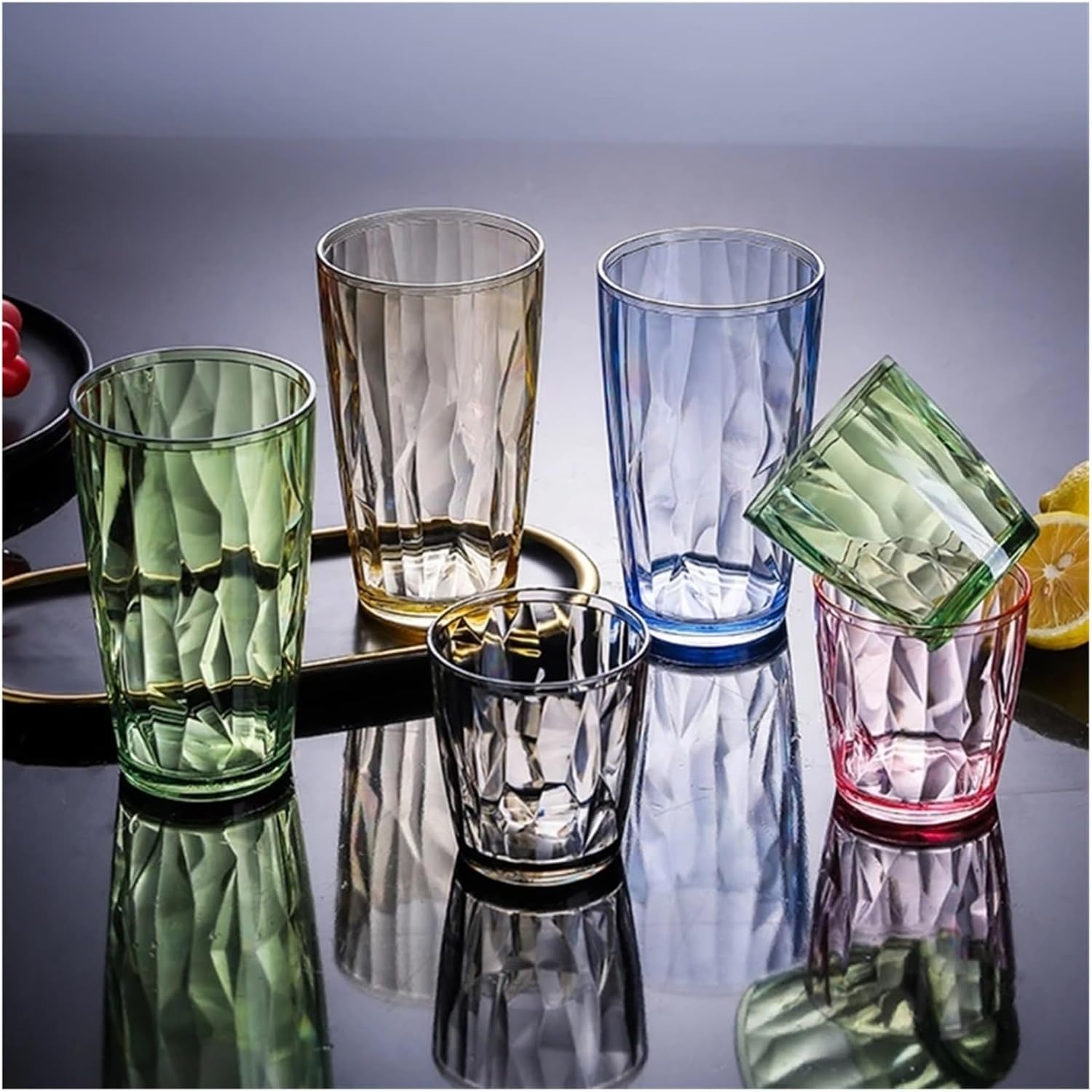 6pcs Unbreakable Drinking Glasses 490ml Shatterproof Water Tumblers Reusable Fruit Juice Beer Champagne Cup for Bar(Light for Grey)