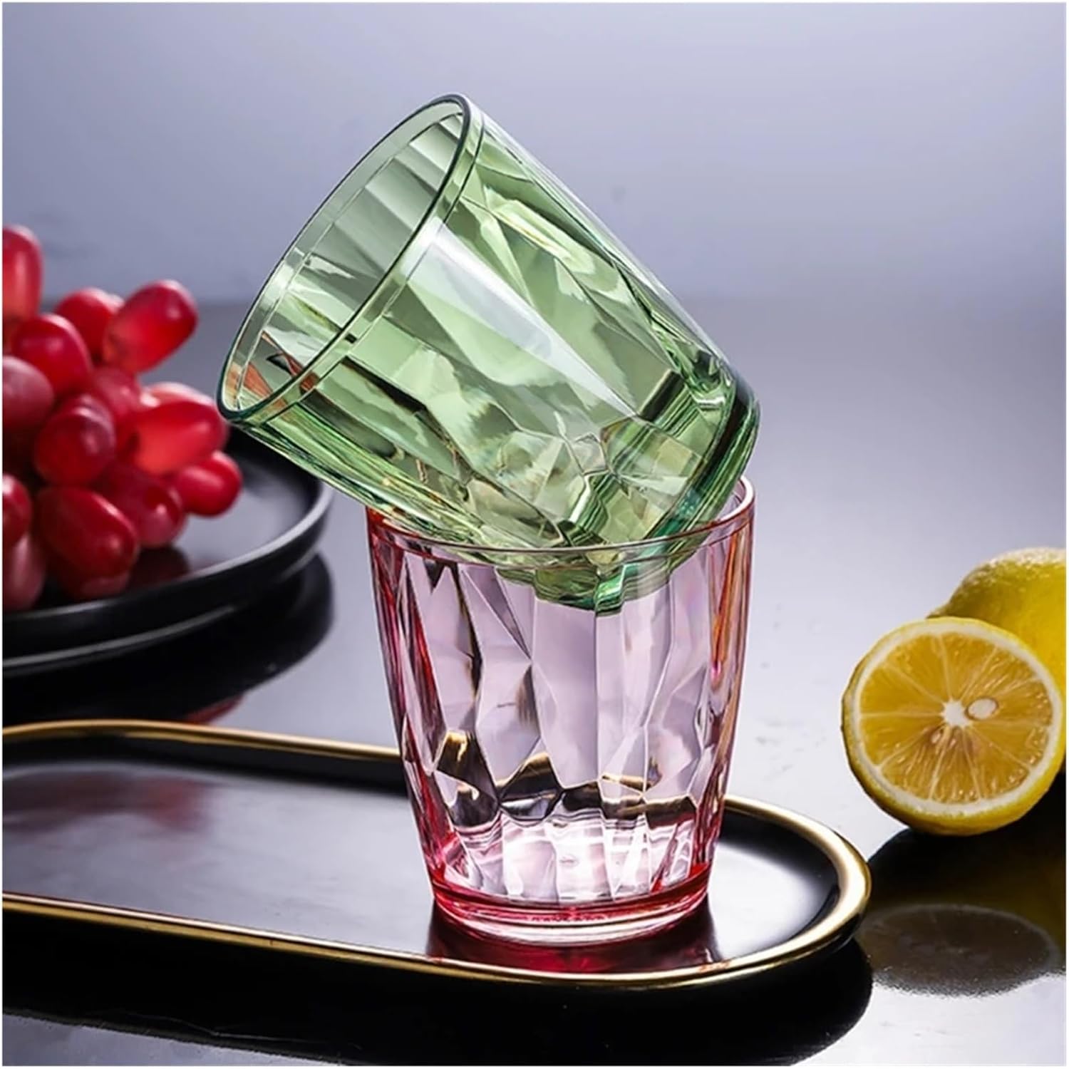 6pcs Unbreakable Drinking Glasses 490ml Shatterproof Water Tumblers Reusable Fruit Juice Beer Champagne Cup for Bar(Light for Grey)