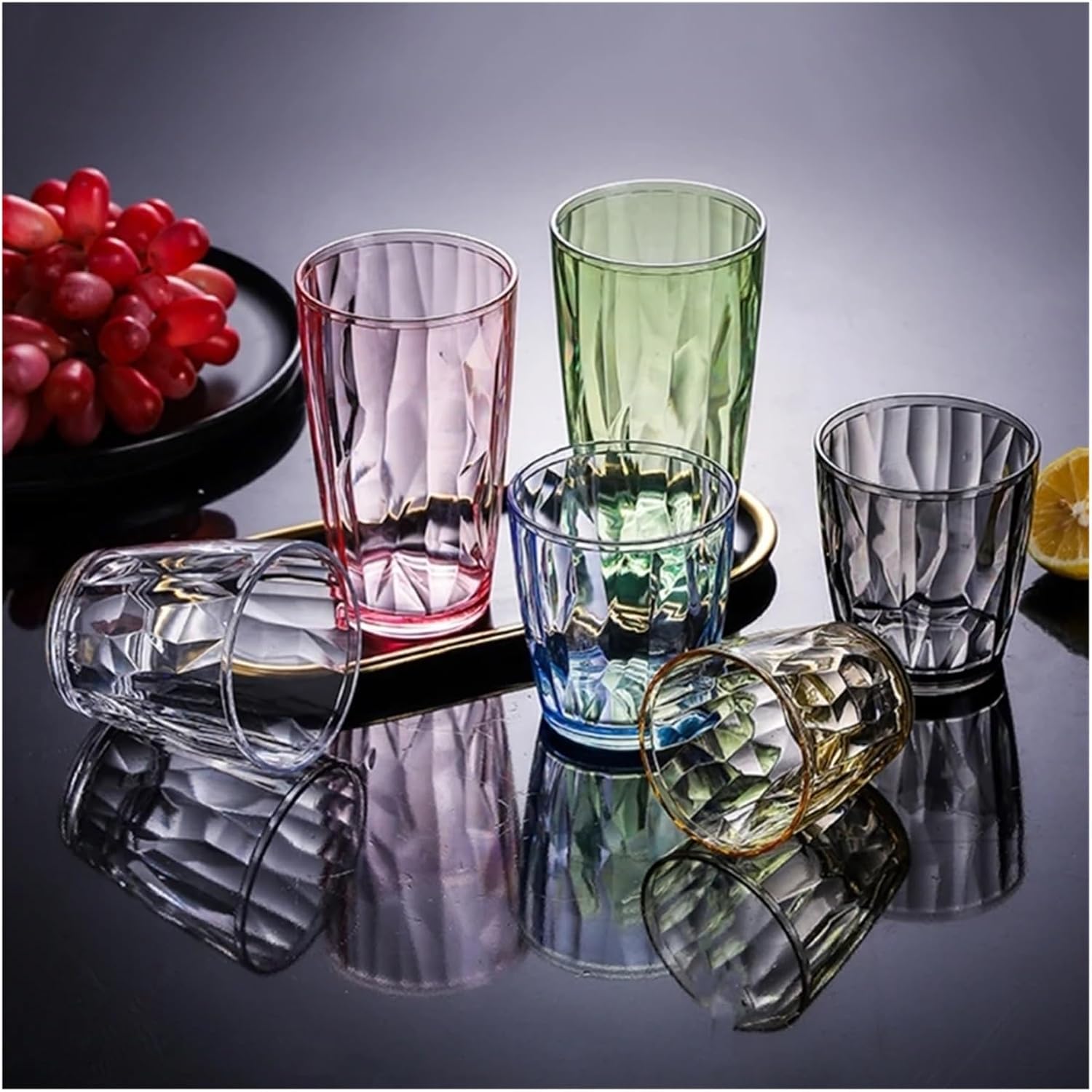 6pcs Unbreakable Drinking Glasses 490ml Shatterproof Water Tumblers Reusable Fruit Juice Beer Champagne Cup for Bar(Light for Grey)