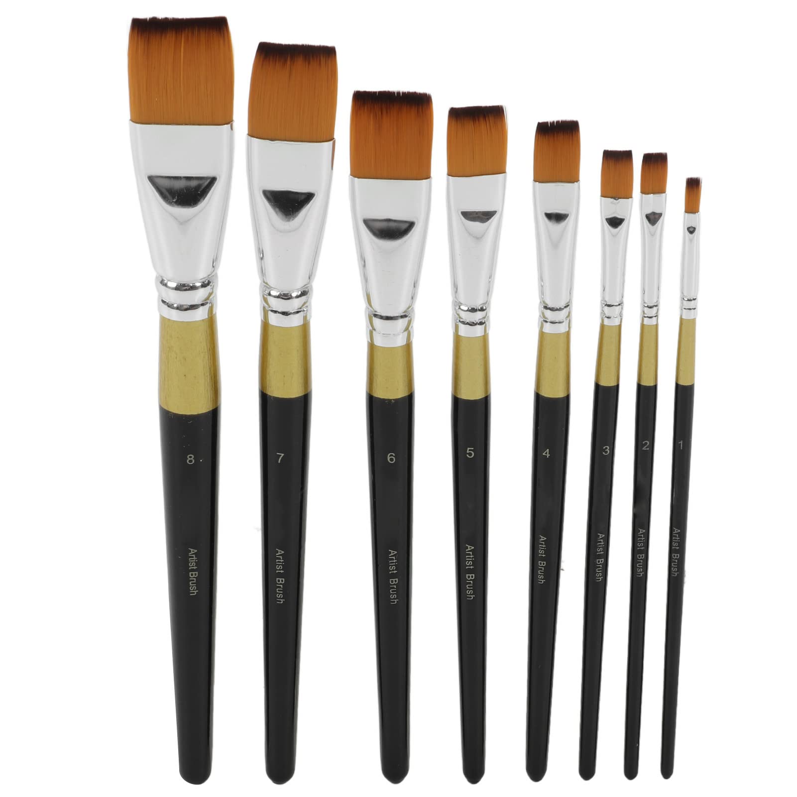 8 Piece Paint Brush Set, Black Ergonomic Handle, Soft Waterproof Bristle, Acrylic Brushes for School and Home - Non-Slip Design, Nylon Bristle, Suitable for Various Techniques