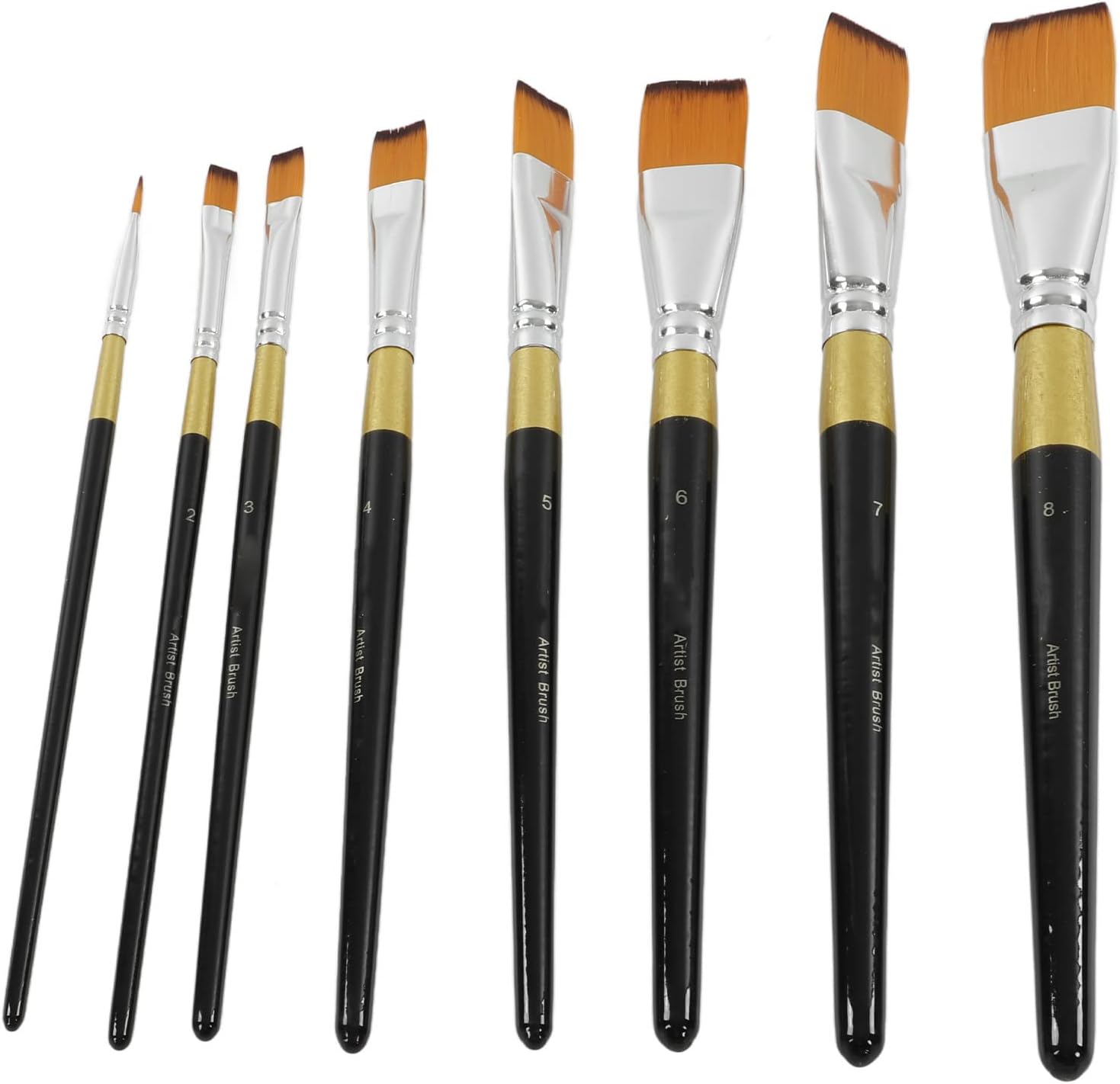 8 Piece Paint Brush Set, Black Ergonomic Handle, Soft Waterproof Bristle, Acrylic Brushes for School and Home - Non-Slip Design, Nylon Bristle, Suitable for Various Techniques