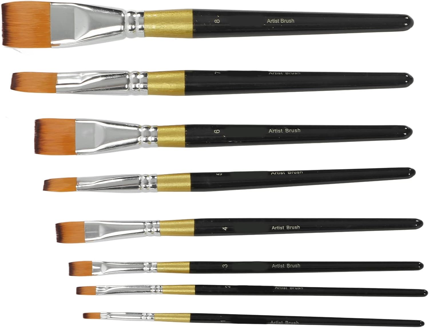 8 Piece Paint Brush Set, Black Ergonomic Handle, Soft Waterproof Bristle, Acrylic Brushes for School and Home - Non-Slip Design, Nylon Bristle, Suitable for Various Techniques