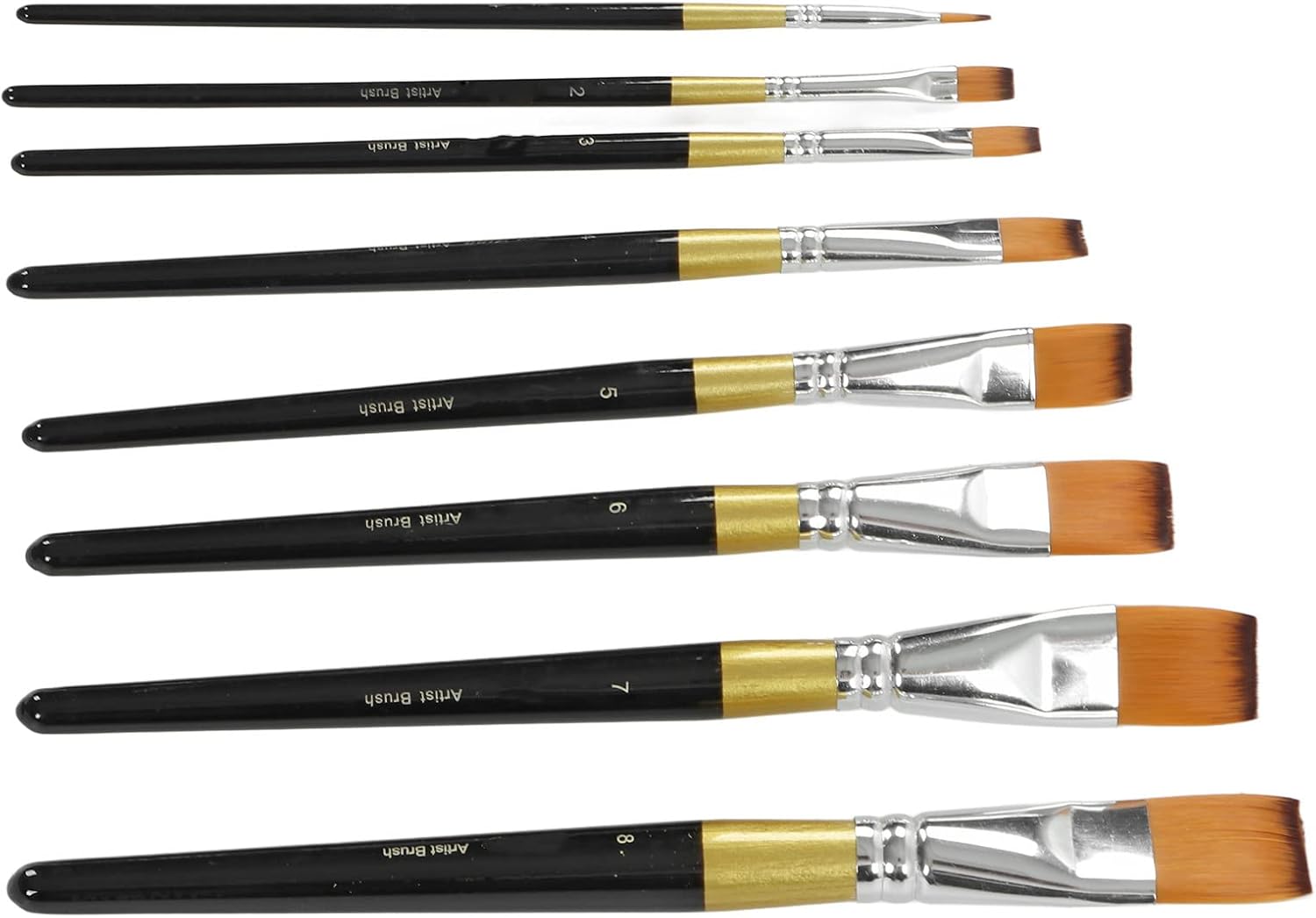 8 Piece Paint Brush Set, Black Ergonomic Handle, Soft Waterproof Bristle, Acrylic Brushes for School and Home - Non-Slip Design, Nylon Bristle, Suitable for Various Techniques