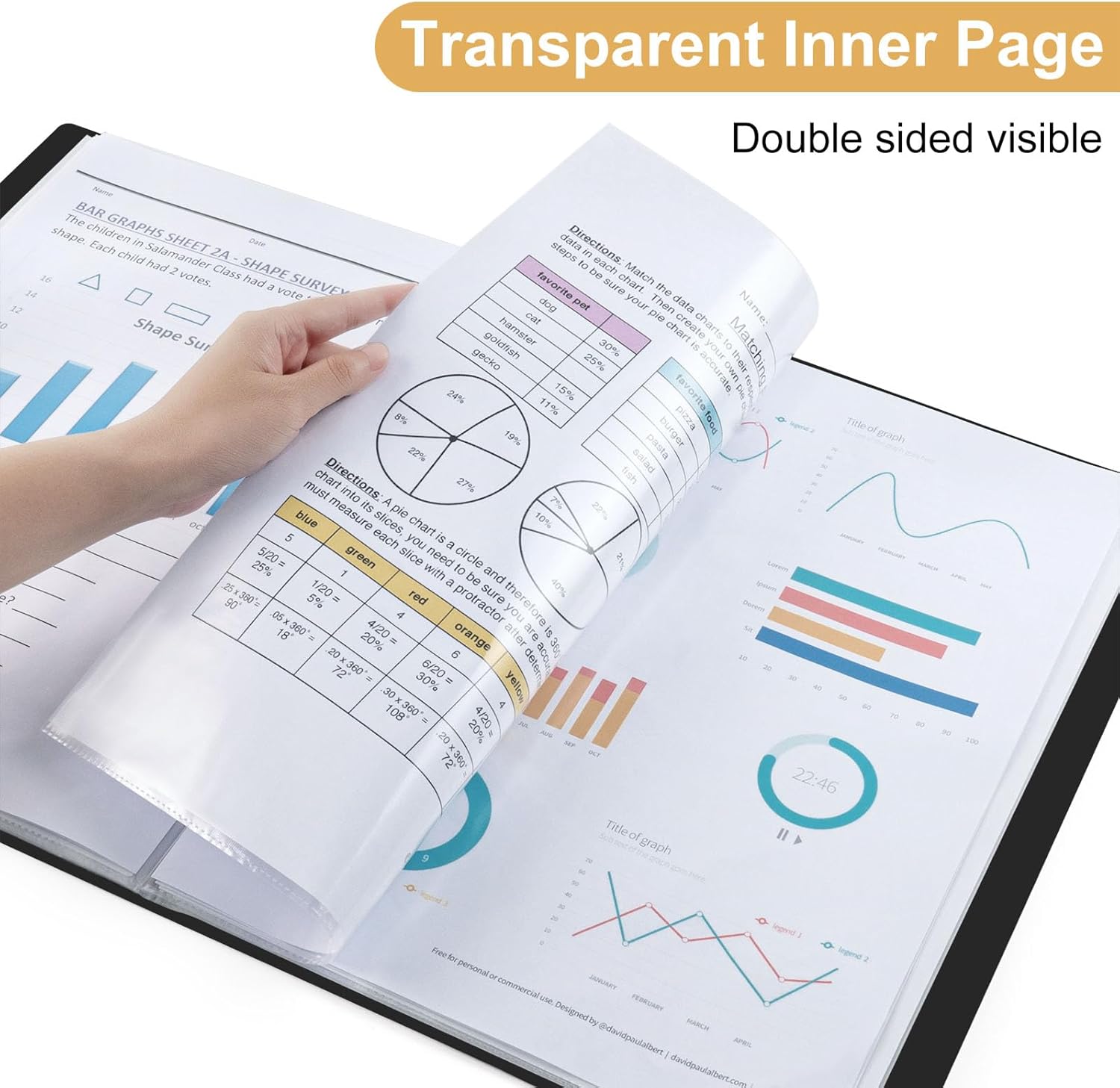 A3 List Holder, 80 Transparent Pockets, 2 Pieces Presentation Binder, Folder Folder for Office, School, Home (Black) 80 Pocket
