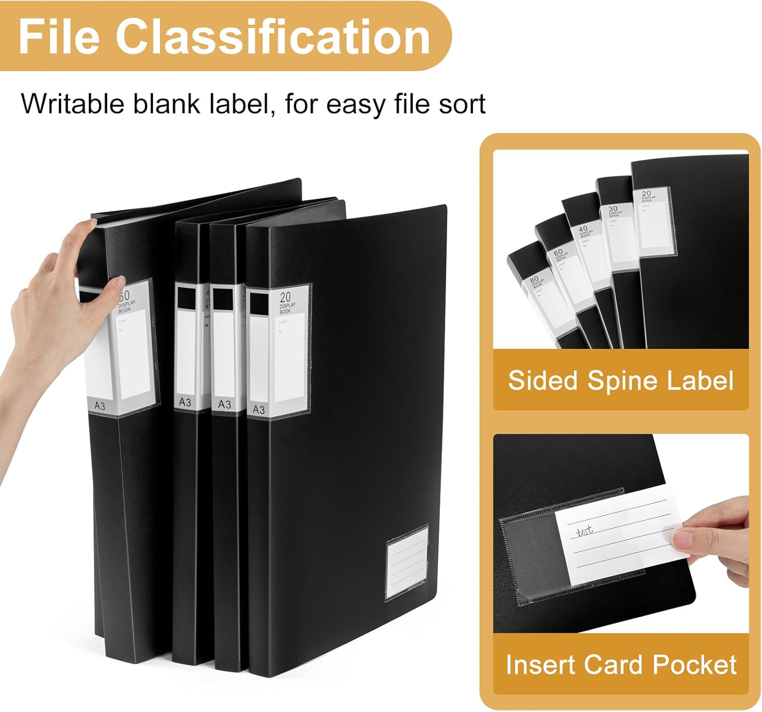 A3 List Holder, 80 Transparent Pockets, 2 Pieces Presentation Binder, Folder Folder for Office, School, Home (Black) 80 Pocket
