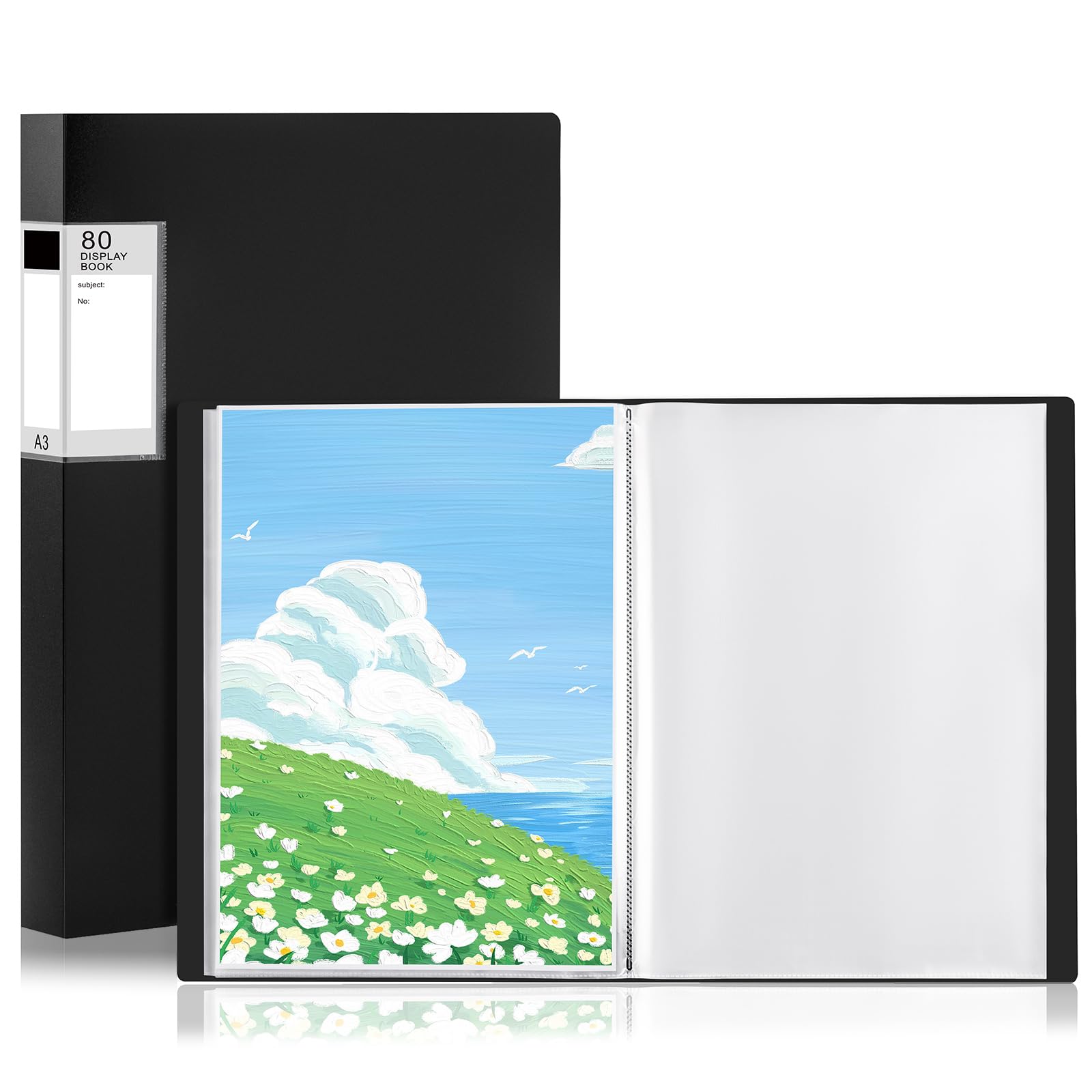A3 List Holder, 80 Transparent Pockets, 2 Pieces Presentation Binder, Folder Folder for Office, School, Home (Black) 80 Pocket