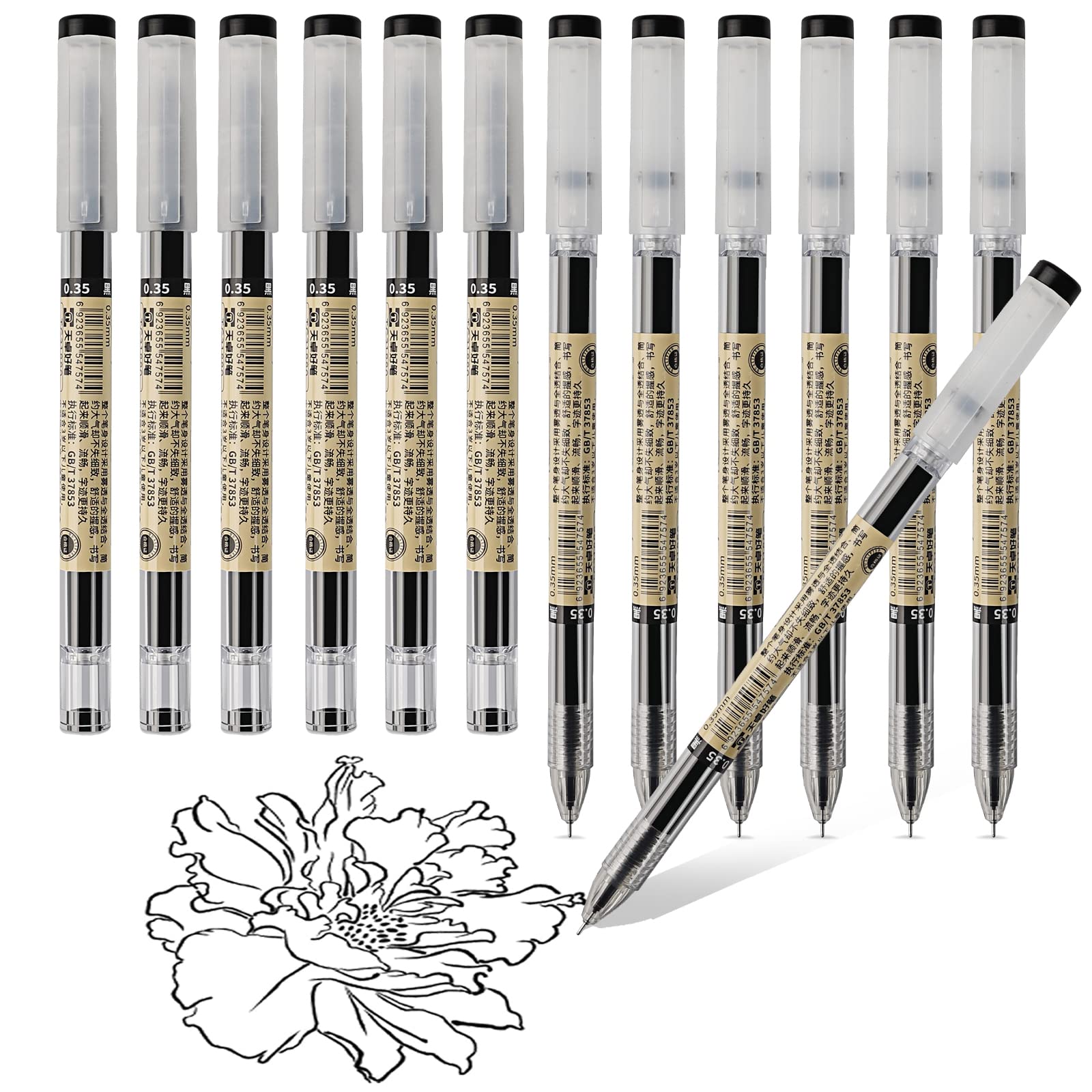ABEIER Ultra Thin 0.35mm Gel Pen Black for Office Stationery Supplies (12pcs)