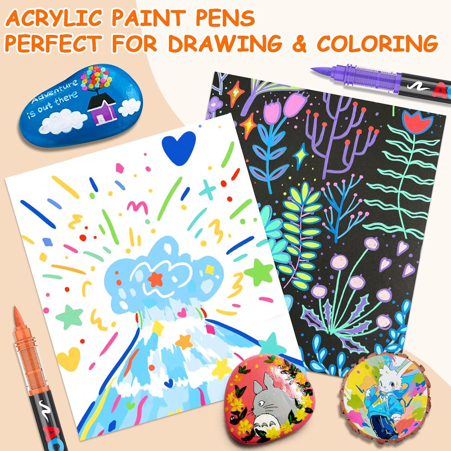 Acrylic Markers, 168 Colors Acrylic Marker, Acrylic Brush Pen Marker for Coloring, Calligraphy, Painting, Wood, Glass, Plastic, Fabrics, Stones, Ceramics