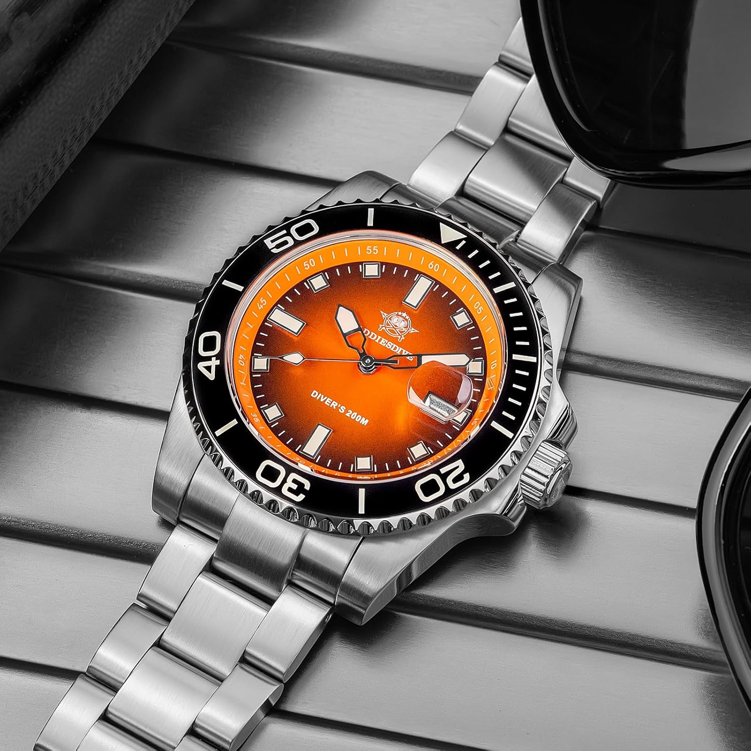 ADDIESDIVE Quartz Men's Diver's Watch 200M Luminescent Stainless Steel Orange-2089
