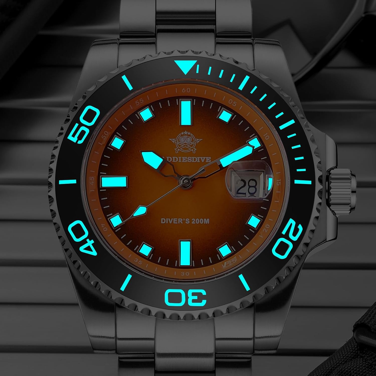 ADDIESDIVE Quartz Men's Diver's Watch 200M Luminescent Stainless Steel Orange-2089