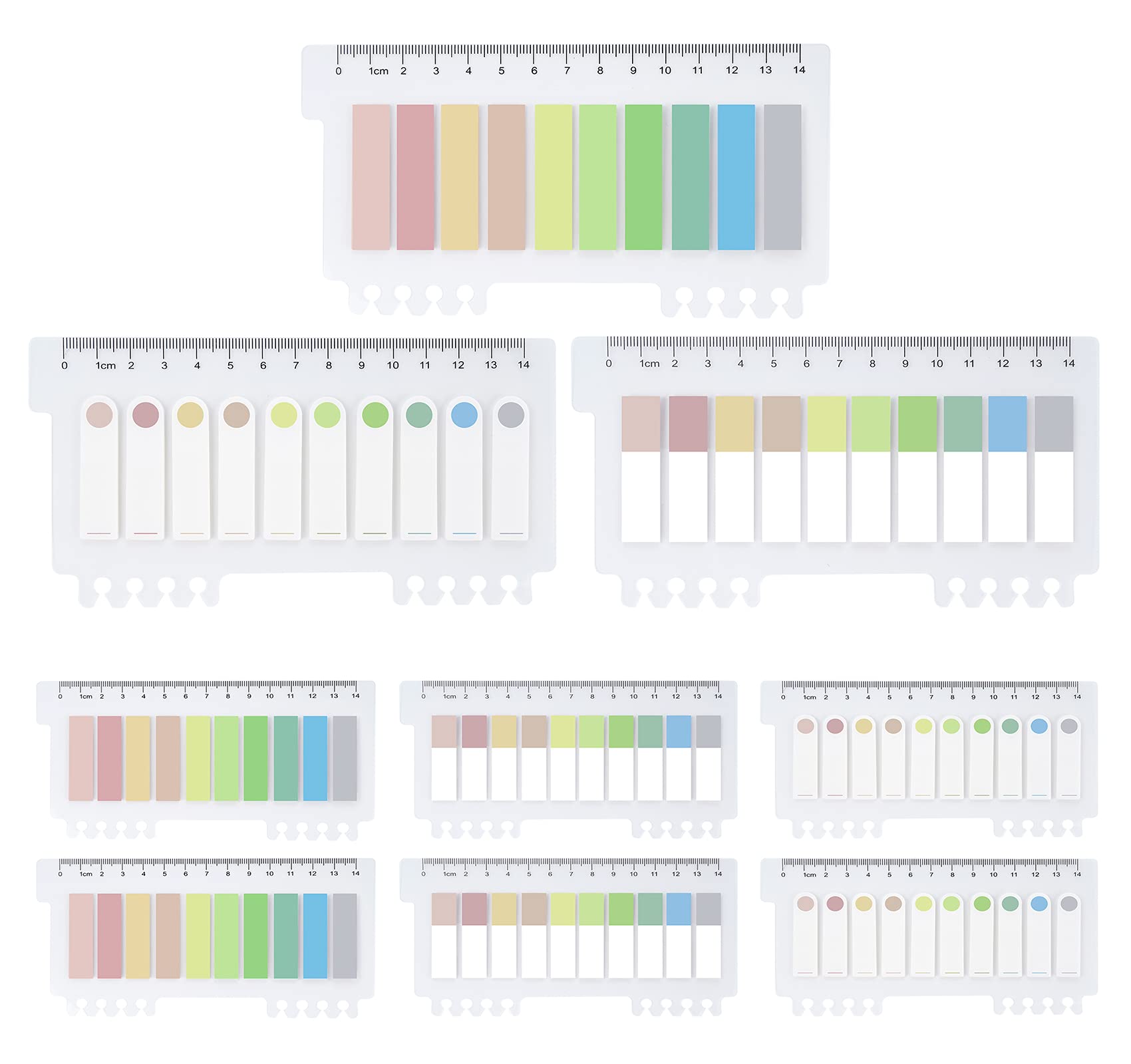 Agoer 1200 Pieces Adhesive Page Markers, 3 Styles of Sticky Notes Index, 6 Transparent Adhesive Markers with Writable Ruler, Adhesive Tabs for Classifiable Files Reading Notes Book Pages 10 Colors - 1200 Pieces