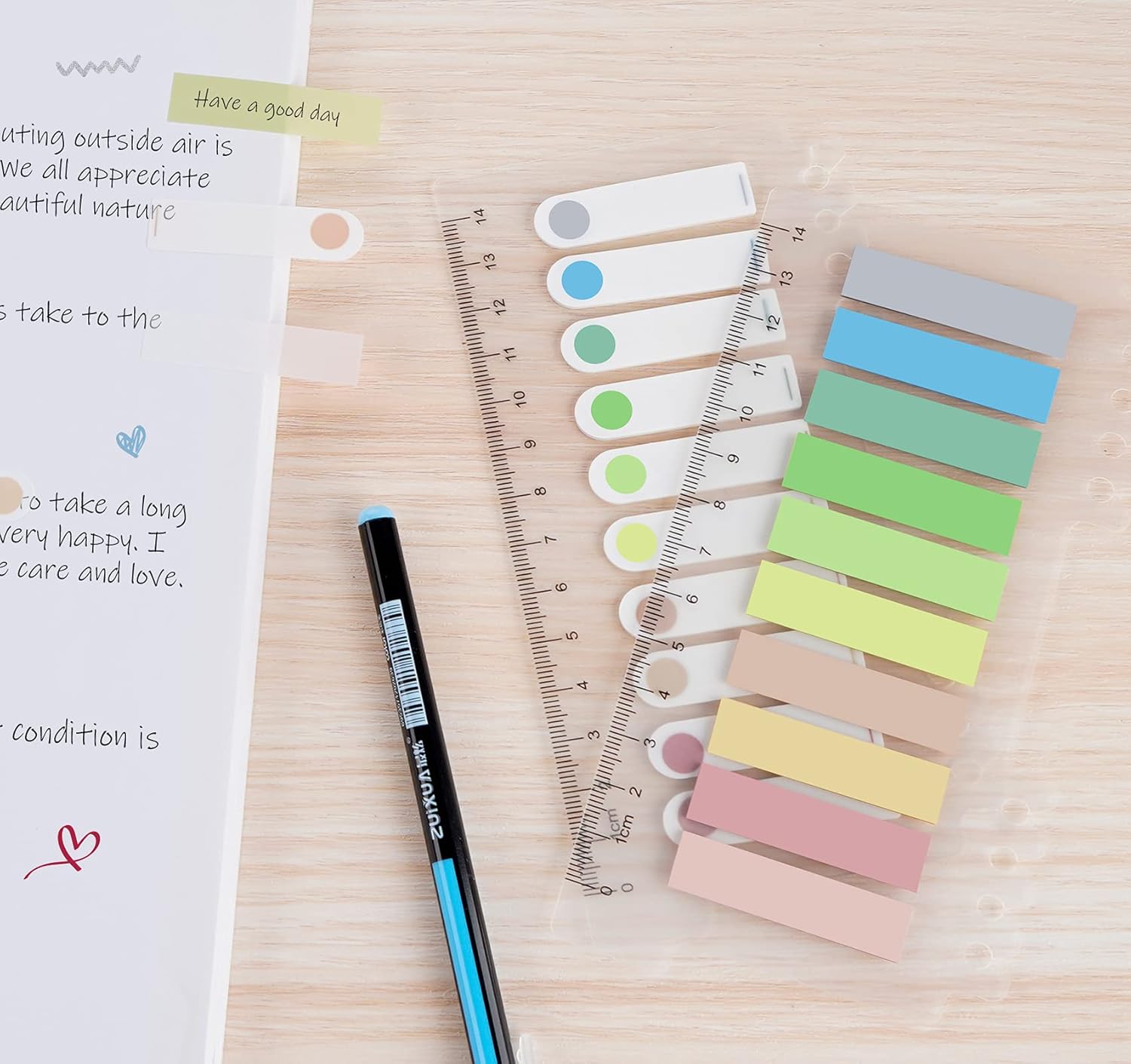 Agoer 1200 Pieces Adhesive Page Markers, 3 Styles of Sticky Notes Index, 6 Transparent Adhesive Markers with Writable Ruler, Adhesive Tabs for Classifiable Files Reading Notes Book Pages 10 Colors - 1200 Pieces