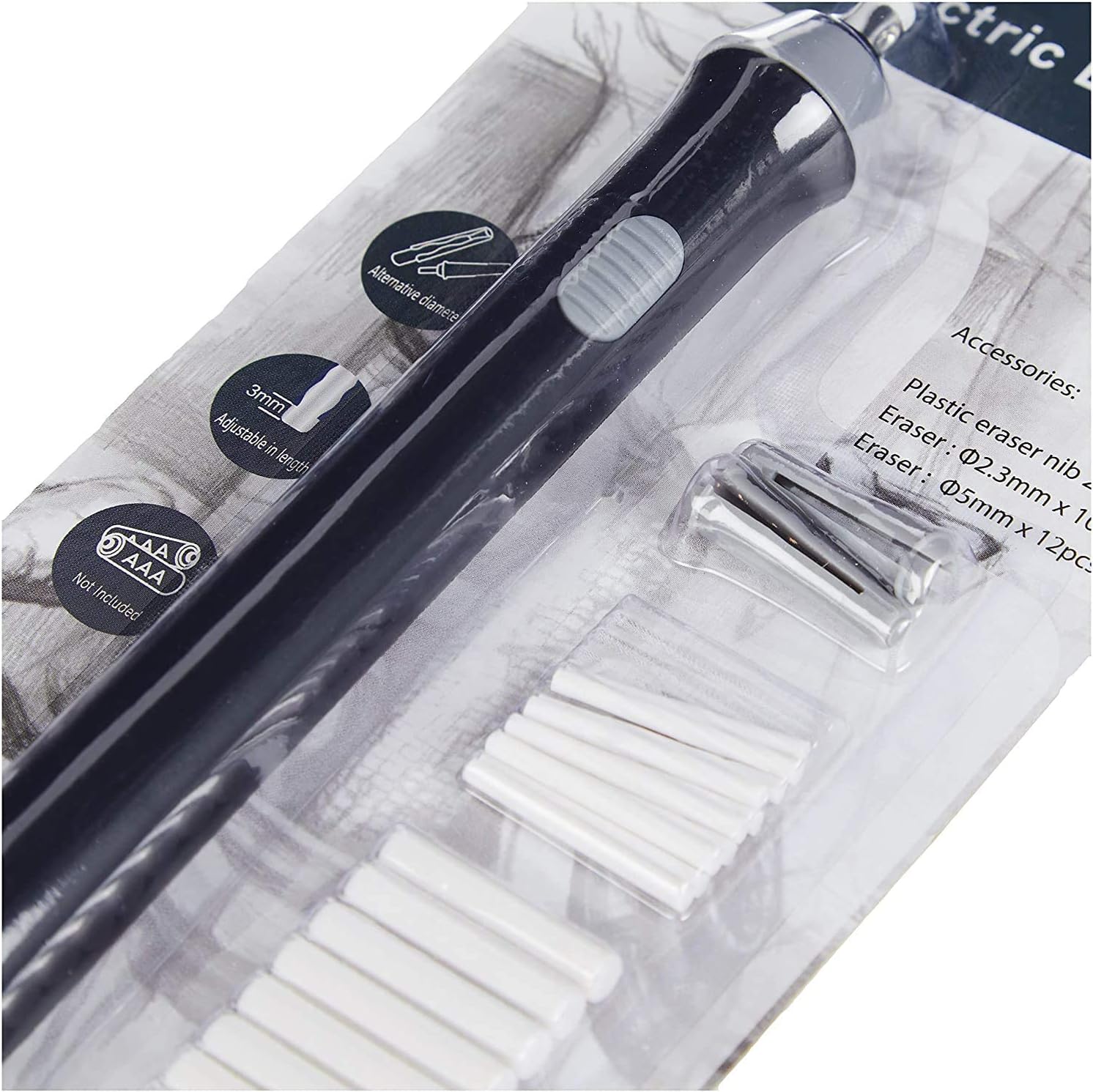 Artme Electric/Automatic Eraser – 22 Refills Included (2.3mm & 5mm) – Sketches, Architects, Engineers and Students Black and Grey.