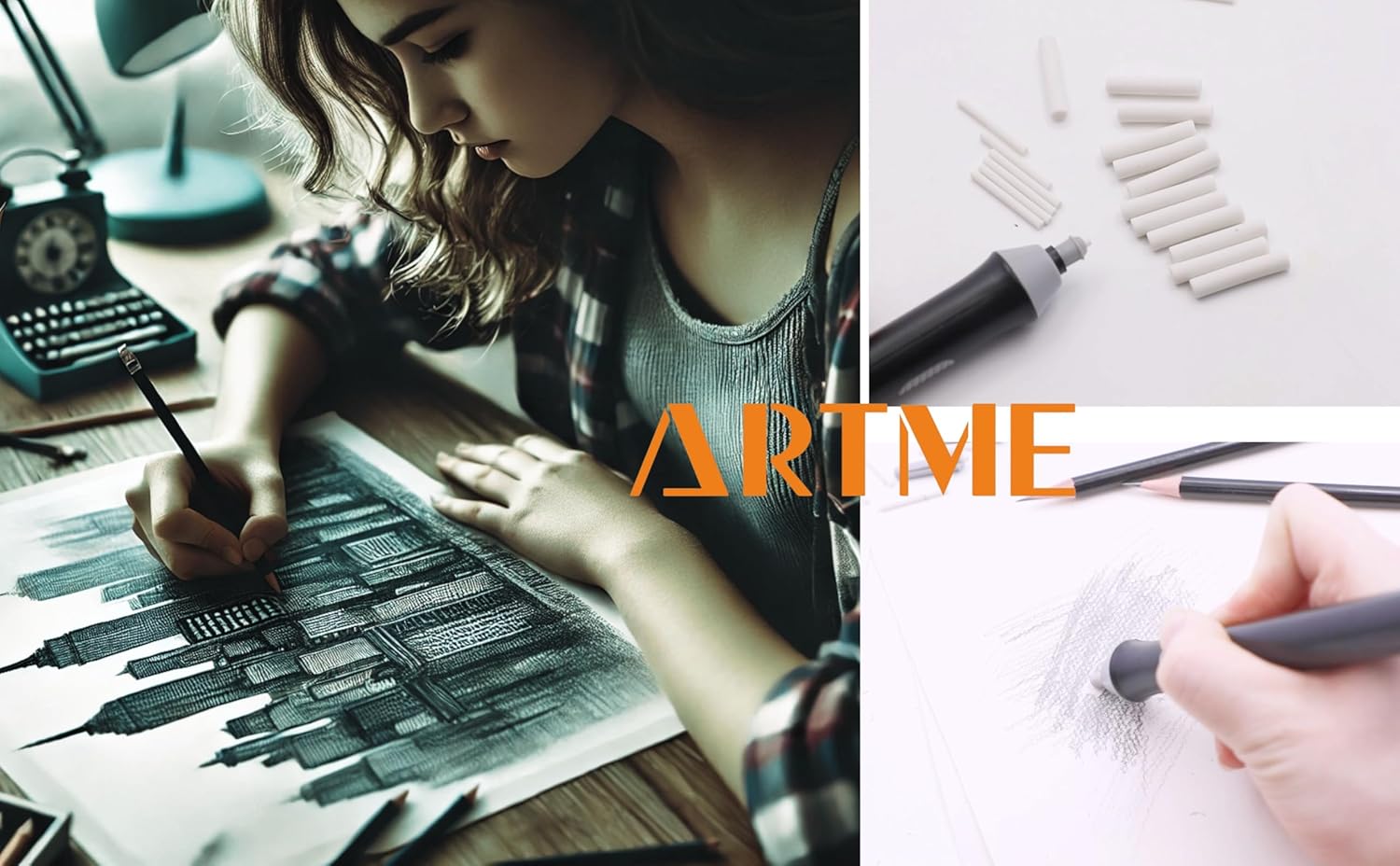 Artme Electric/Automatic Eraser – 22 Refills Included (2.3mm & 5mm) – Sketches, Architects, Engineers and Students Black and Grey.