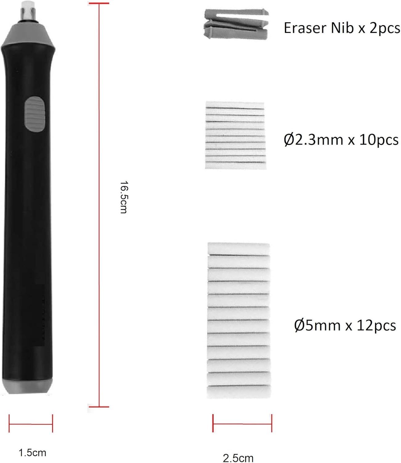 Artme Electric/Automatic Eraser – 22 Refills Included (2.3mm & 5mm) – Sketches, Architects, Engineers and Students Black and Grey.
