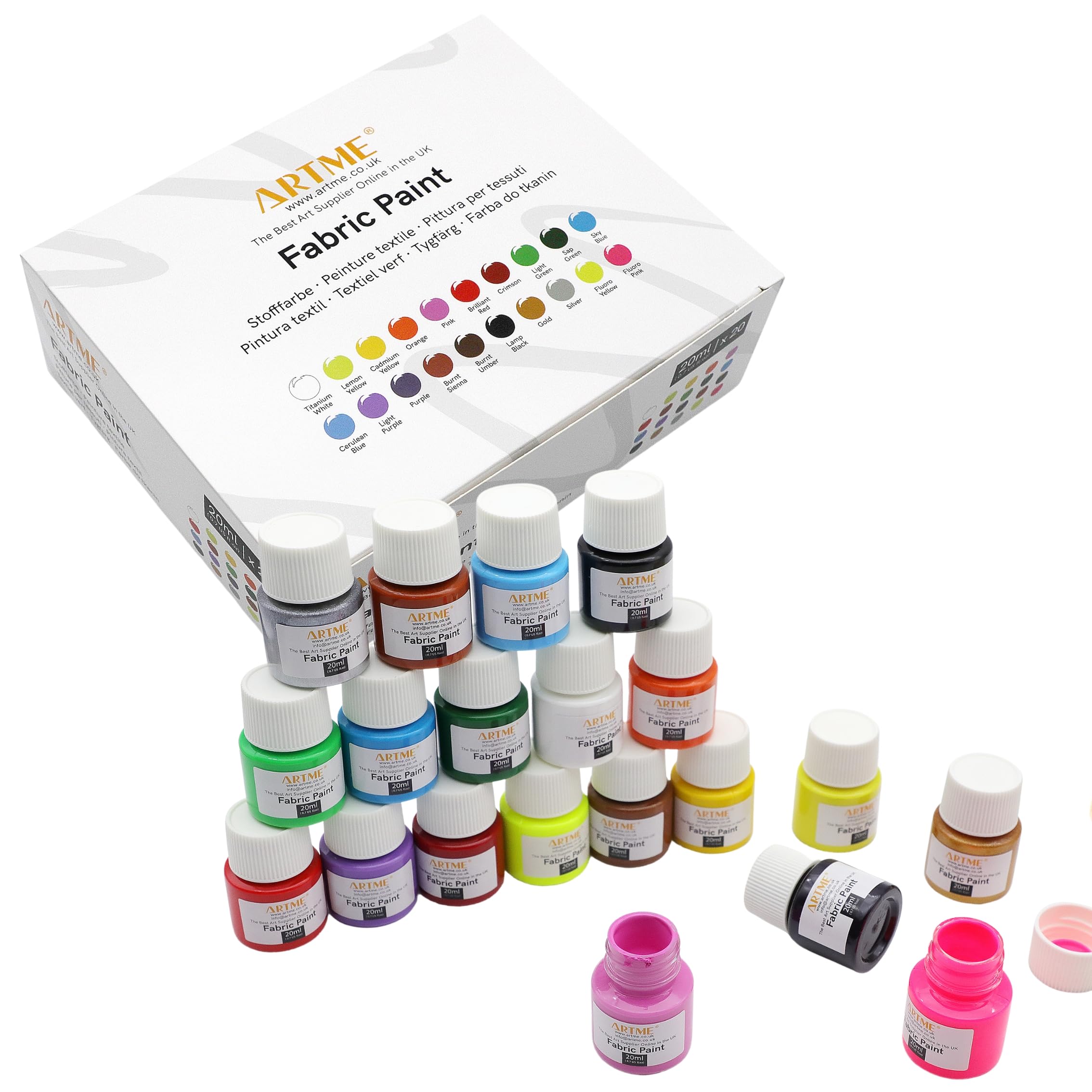 Artme Set of fabric dyes 20 colors 20 ml x20 - Washable Fabric paint x 20