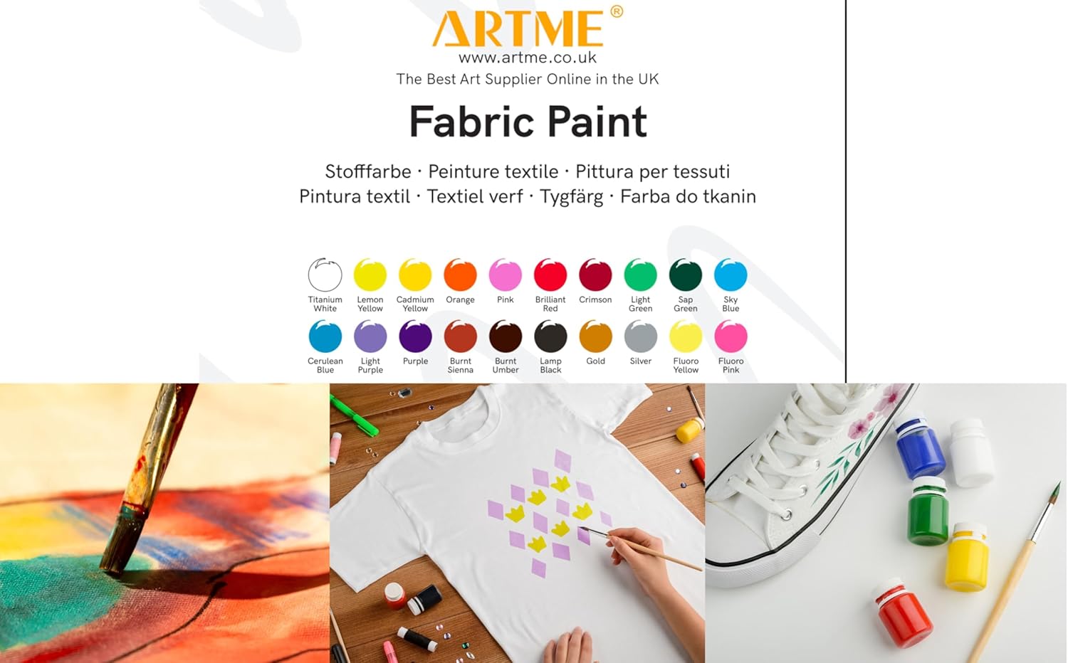 Artme Set of fabric dyes 20 colors 20 ml x20 - Washable Fabric paint x 20