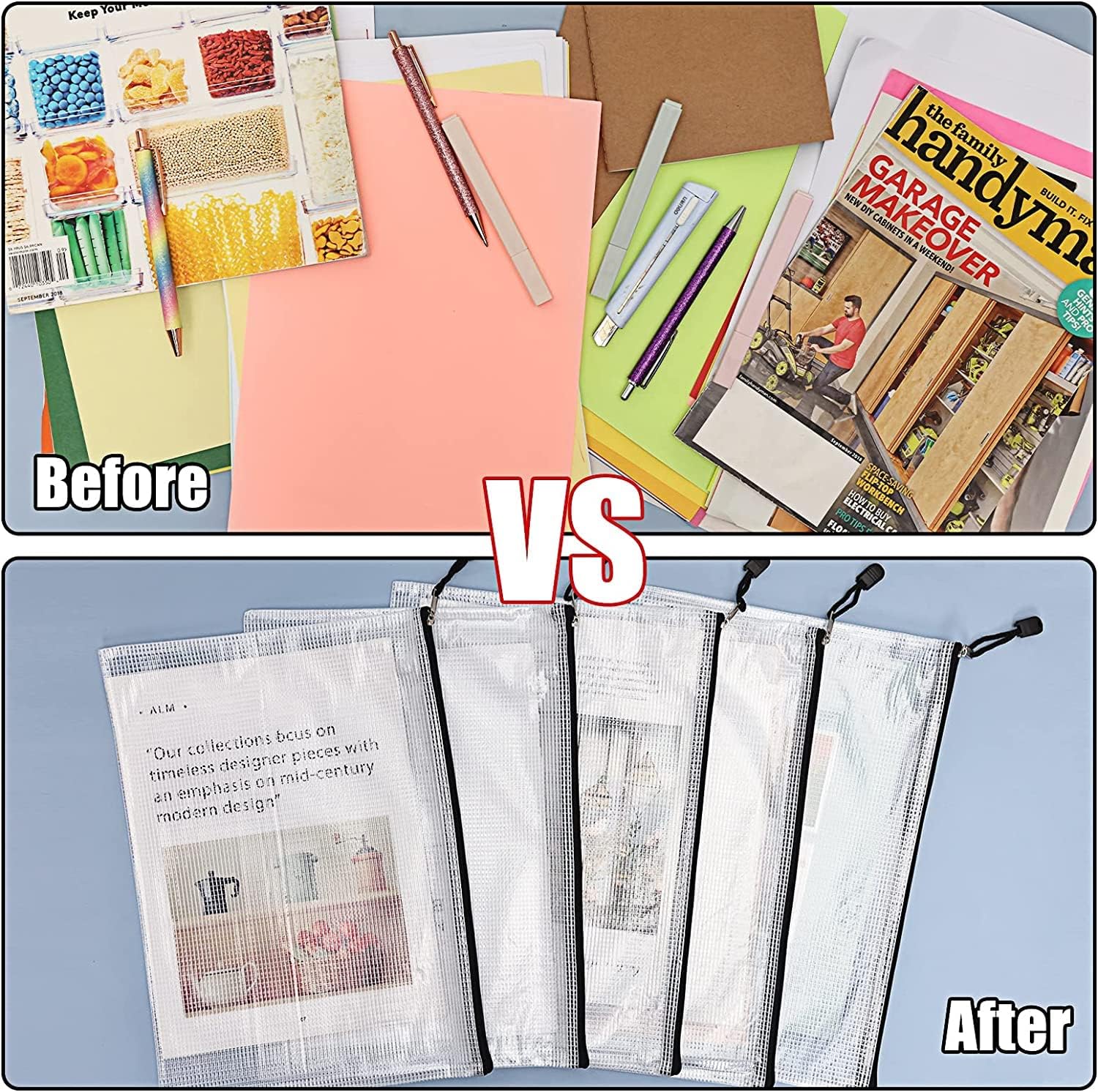 ASelected 40 Pieces A4 Zip Pouches, Transparent Mesh File Bags, Waterproof A4 Zip File Bag, Zip Pouch Folders for Document Folders, Homework - 330 x 230 MM Black A4