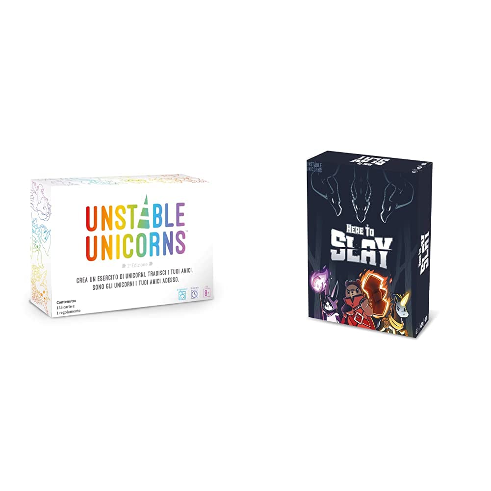 Asmodee Unstable Unicorns Board Game Italian Edition (8567 Italy) & Italy Here To Slay, Card Game, From The Creators Of Unstable Unicorns, Italian Edition, 8568