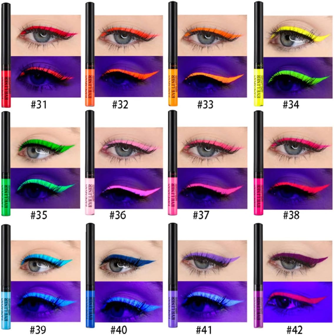Beauty Searcher Neon Liquid Eyeliner Set, 12 Colors UV Glow Matte Eyeliner, Waterproof and Smudge-Proof, Long Lasting, Fluorescent Makeup for Body and Face Neon, Fluorescent