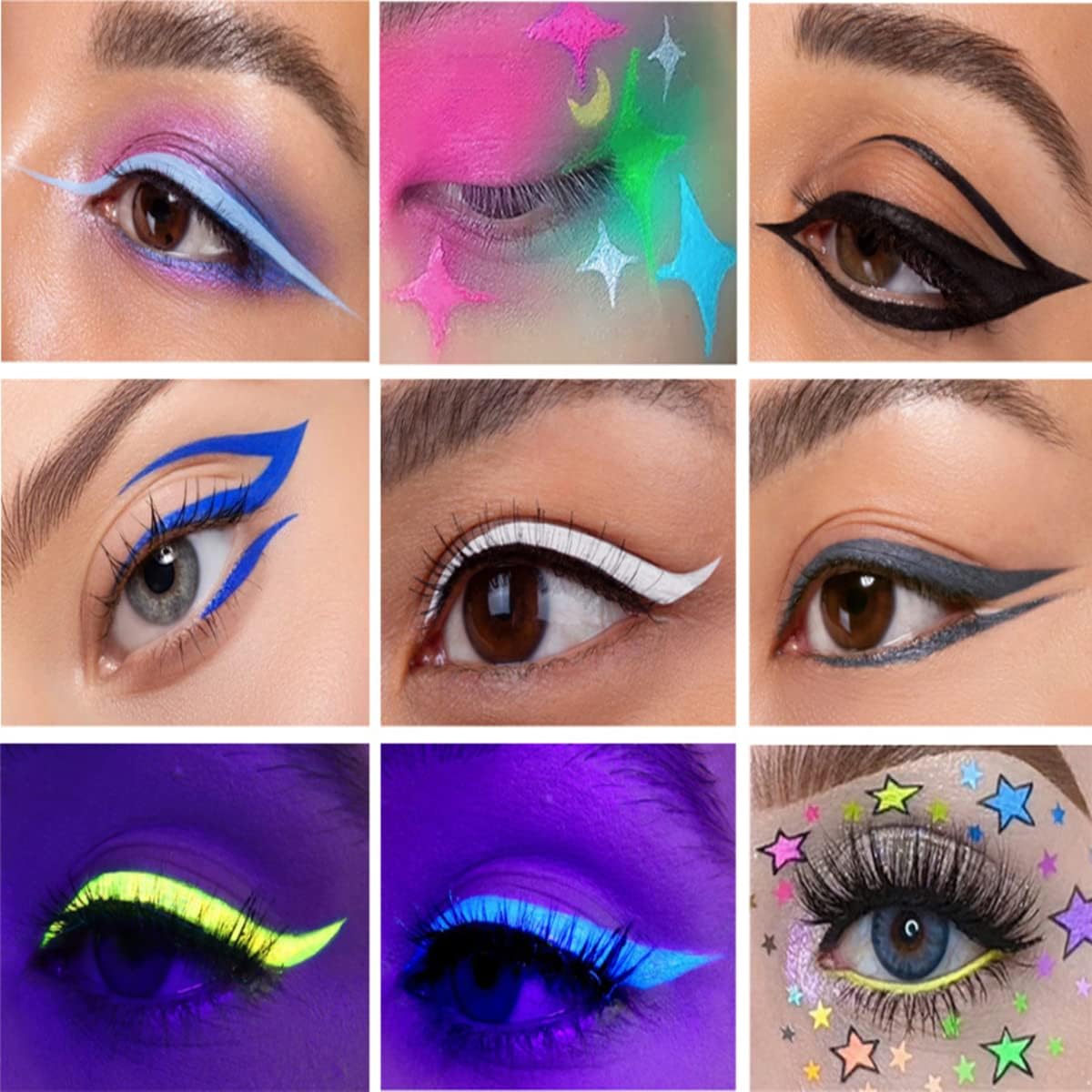 Beauty Searcher Neon Liquid Eyeliner Set, 12 Colors UV Glow Matte Eyeliner, Waterproof and Smudge-Proof, Long Lasting, Fluorescent Makeup for Body and Face Neon, Fluorescent