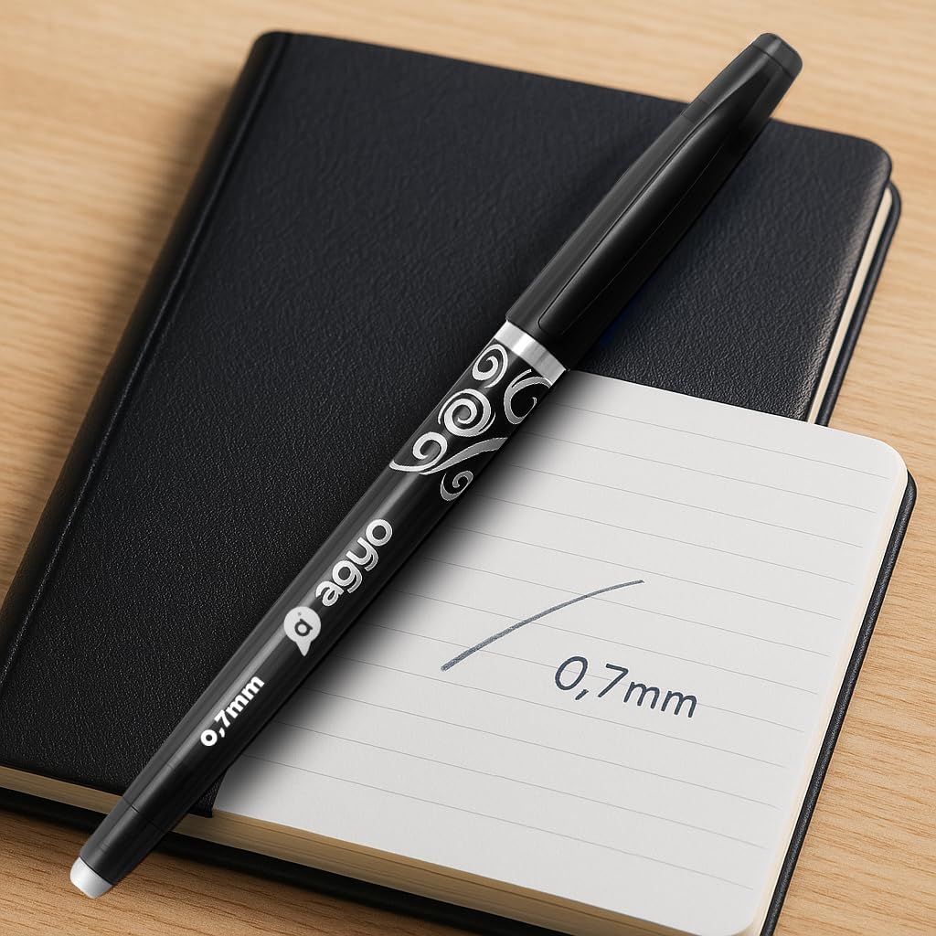 Black Erasable Gel Pens 0.7mm - Pack of 3, Thermosensitive Write-Erase-Rewrite Ink, Pocket-Saving Clip, Ergonomic Grip, Quick Drying