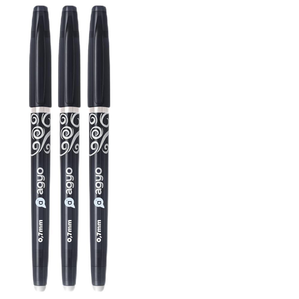 Black Erasable Gel Pens 0.7mm - Pack of 3, Thermosensitive Write-Erase-Rewrite Ink, Pocket-Saving Clip, Ergonomic Grip, Quick Drying